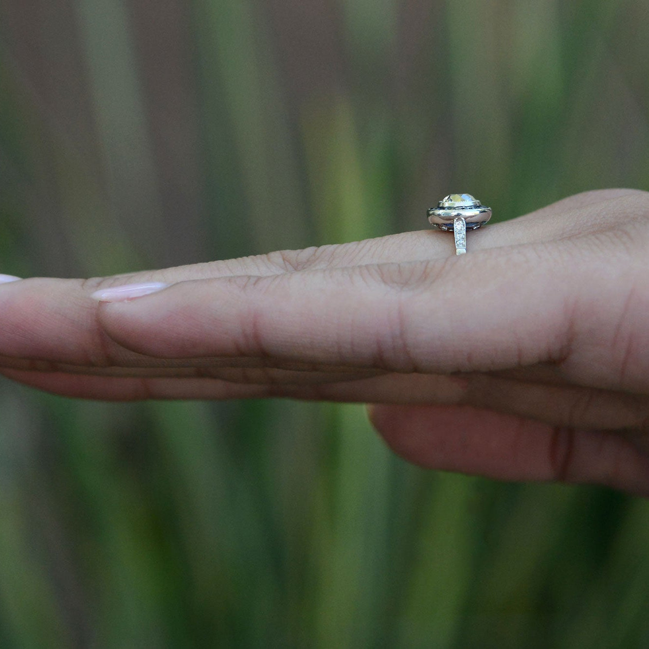 Art Deco Style Antique Diamond and Sapphire Halo Engagement Ring