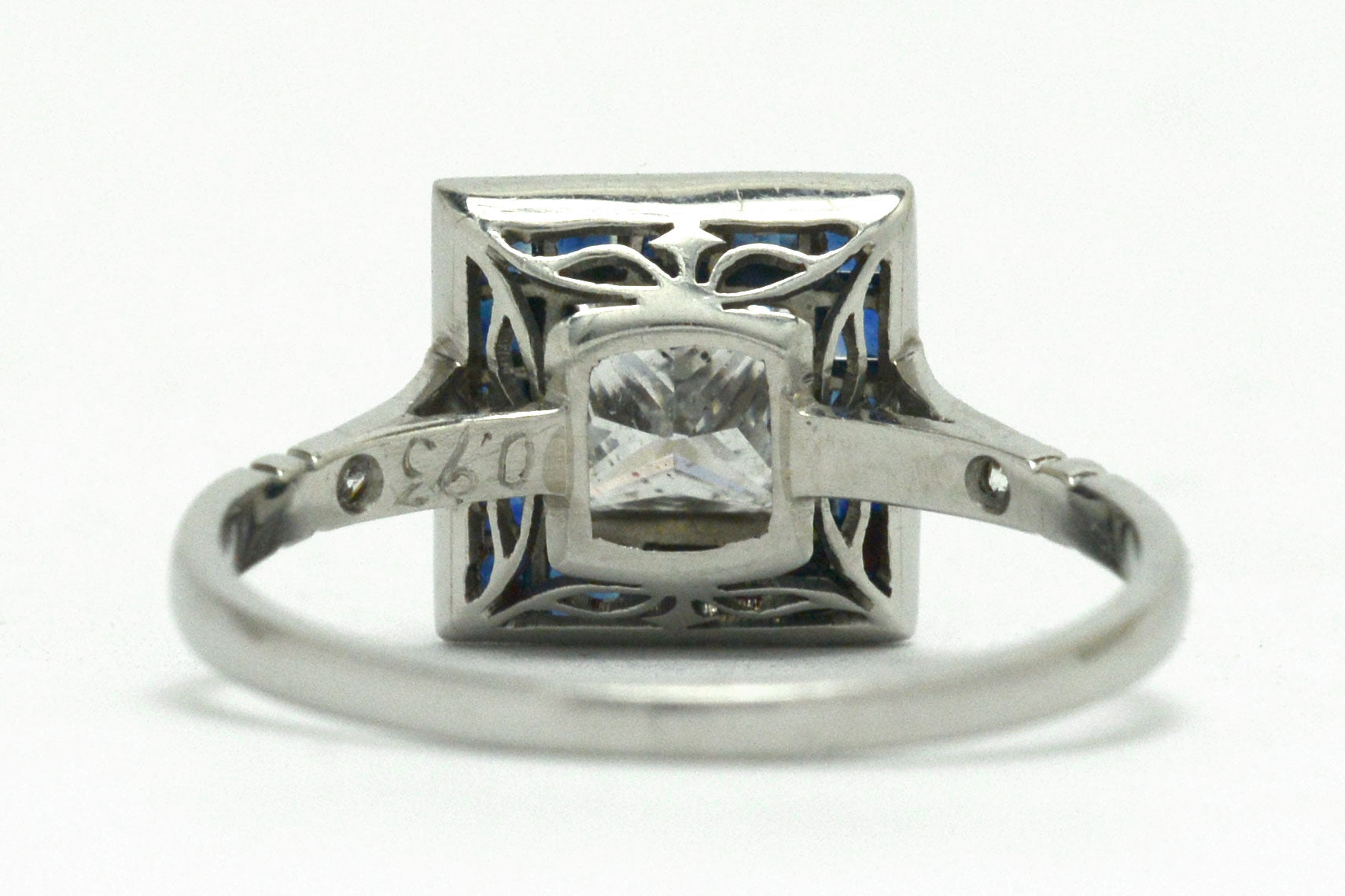 Art Deco Style Princess Cut Diamond Blue Sapphire Engagement Ring 1 Carat