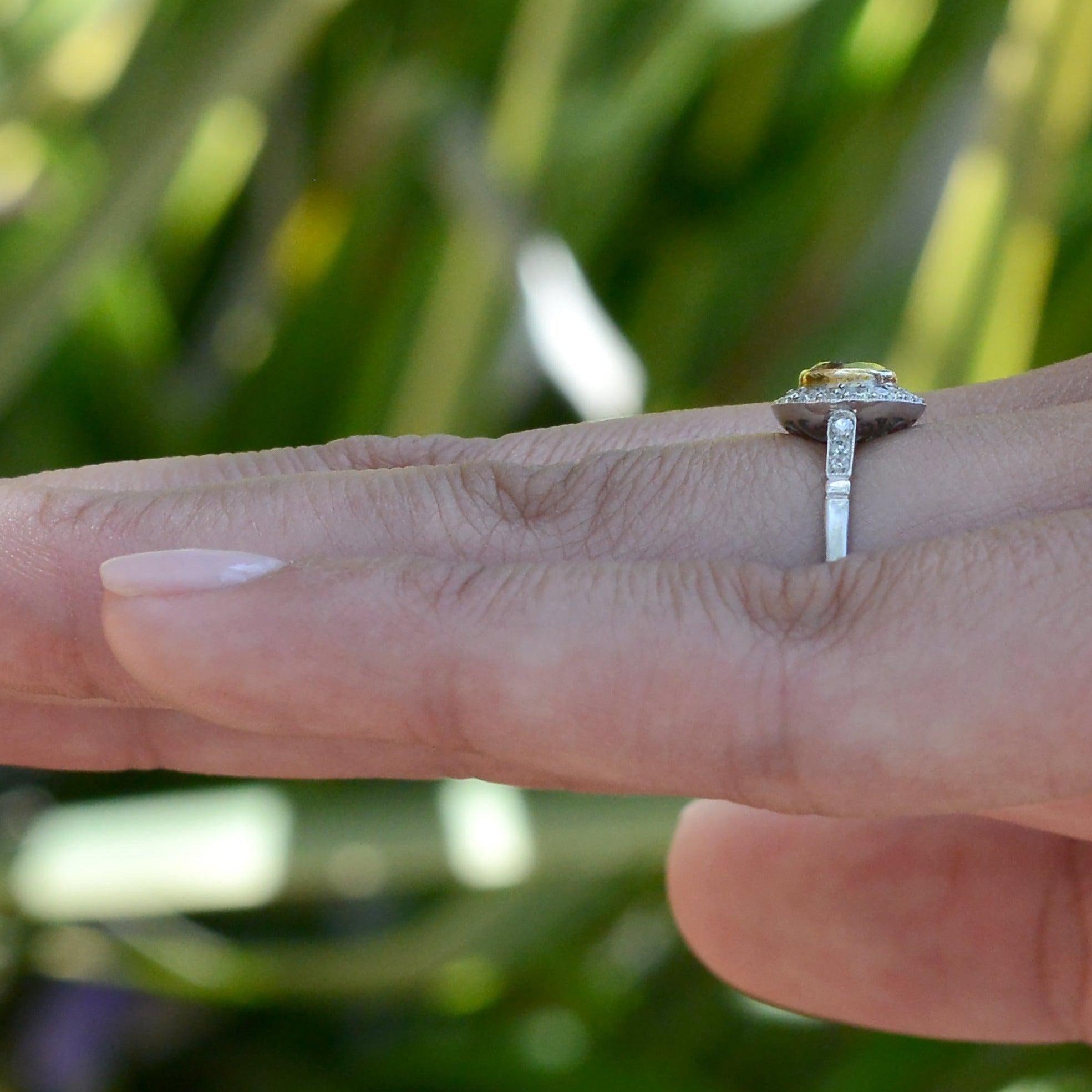 Art Deco Style Round Yellow Diamond Engagement Ring