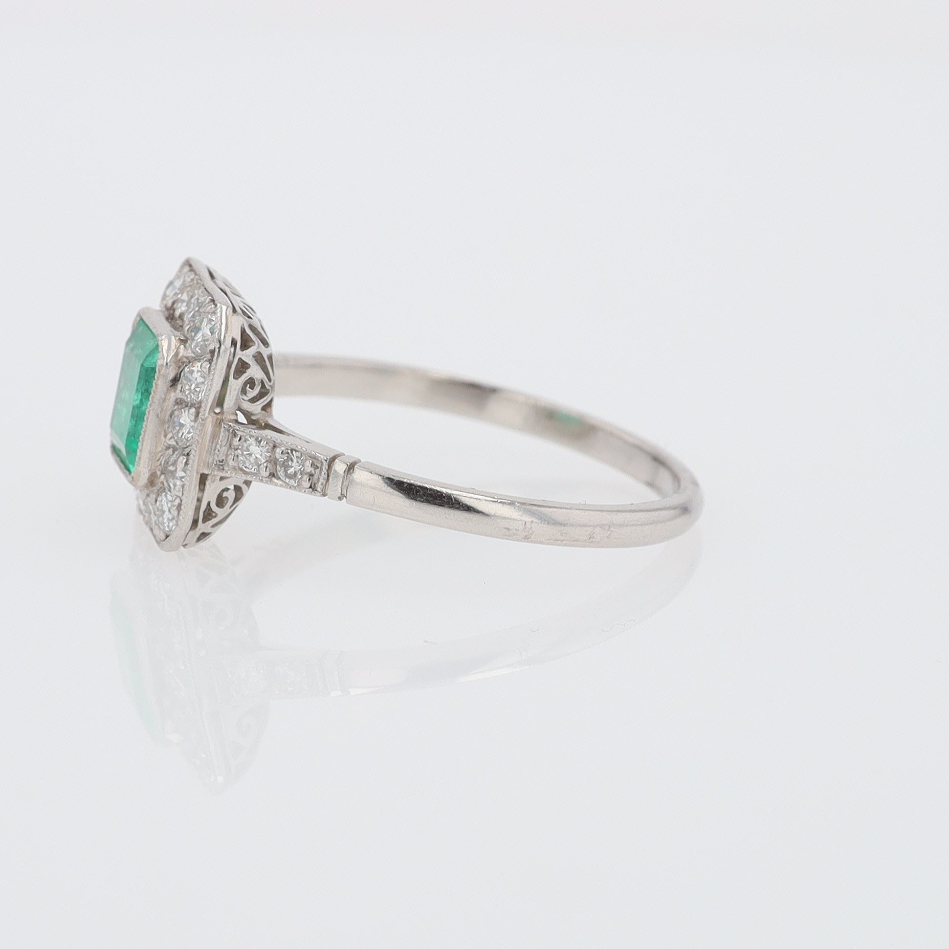 Art Deco Style Square Emerald Diamond Engagement Ring