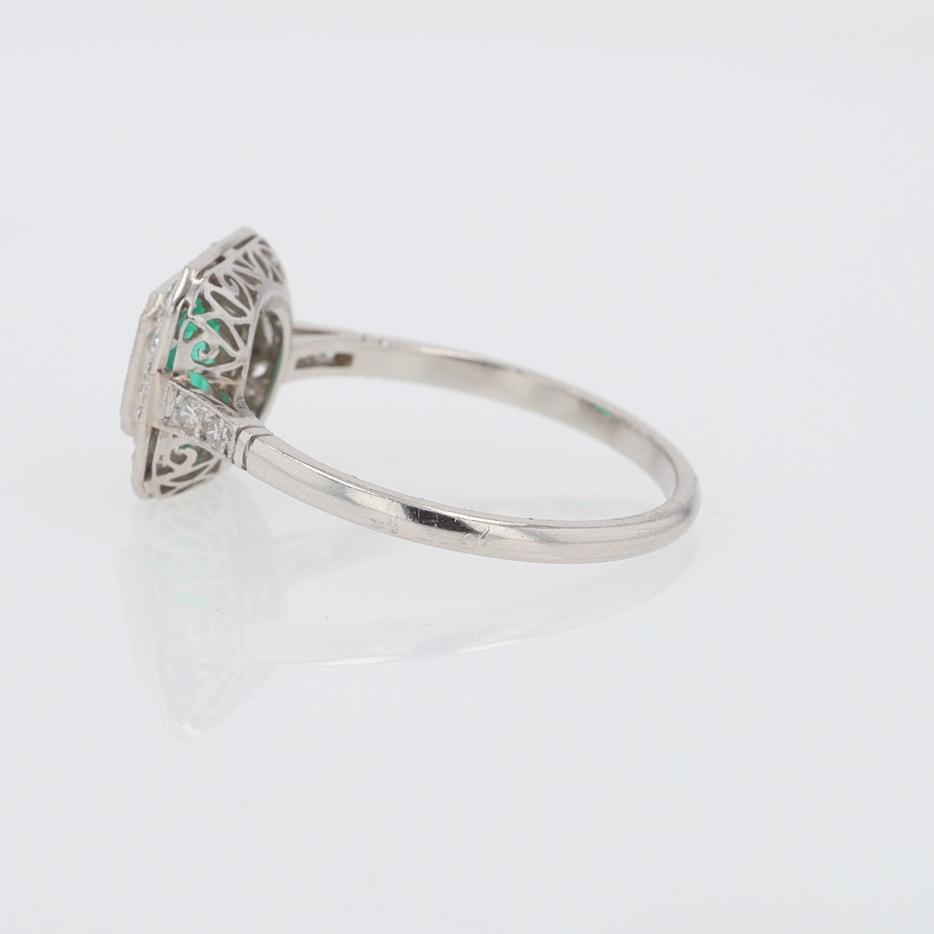 Art Deco Style Square Emerald Diamond Engagement Ring