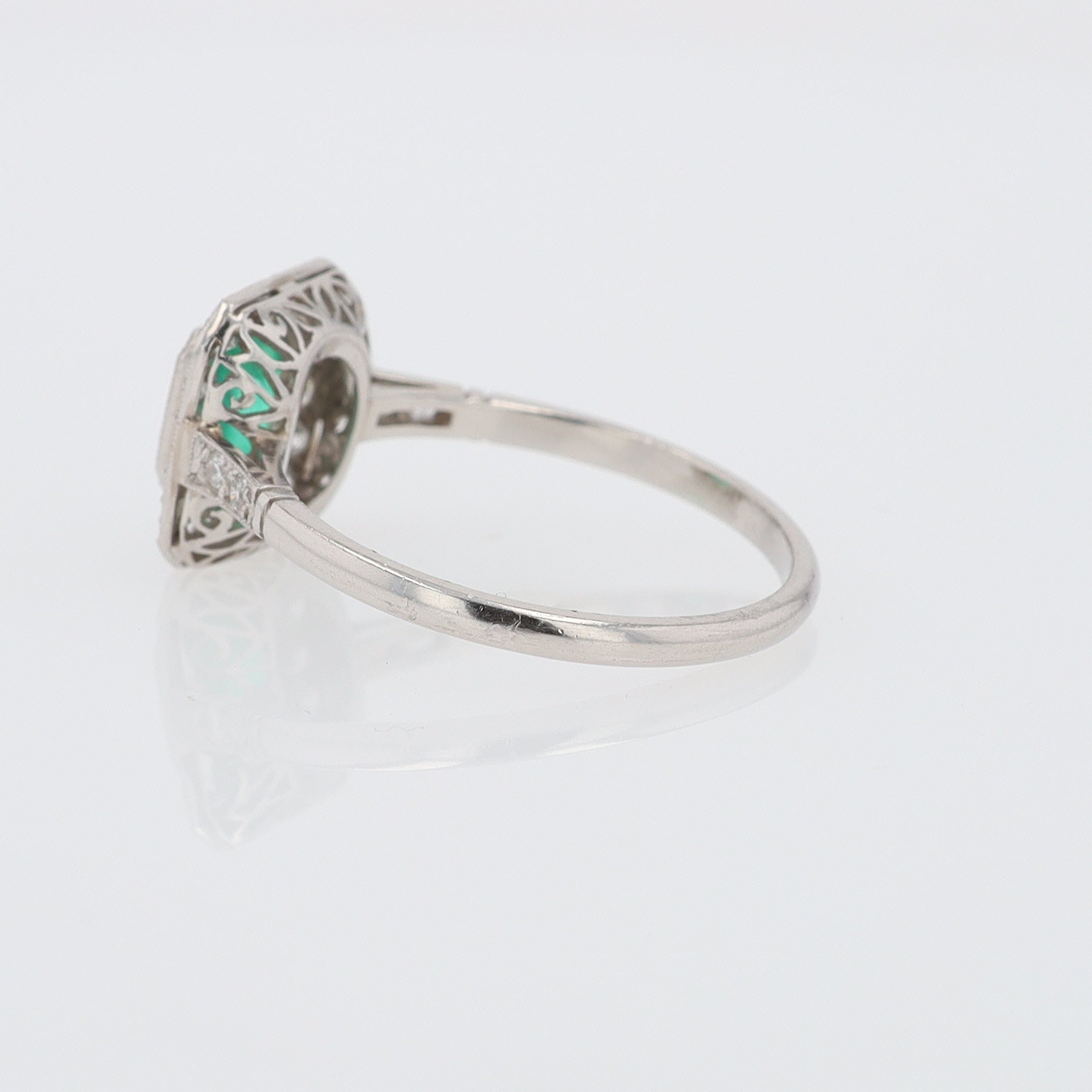 Art Deco Style Square Emerald Diamond Engagement Ring