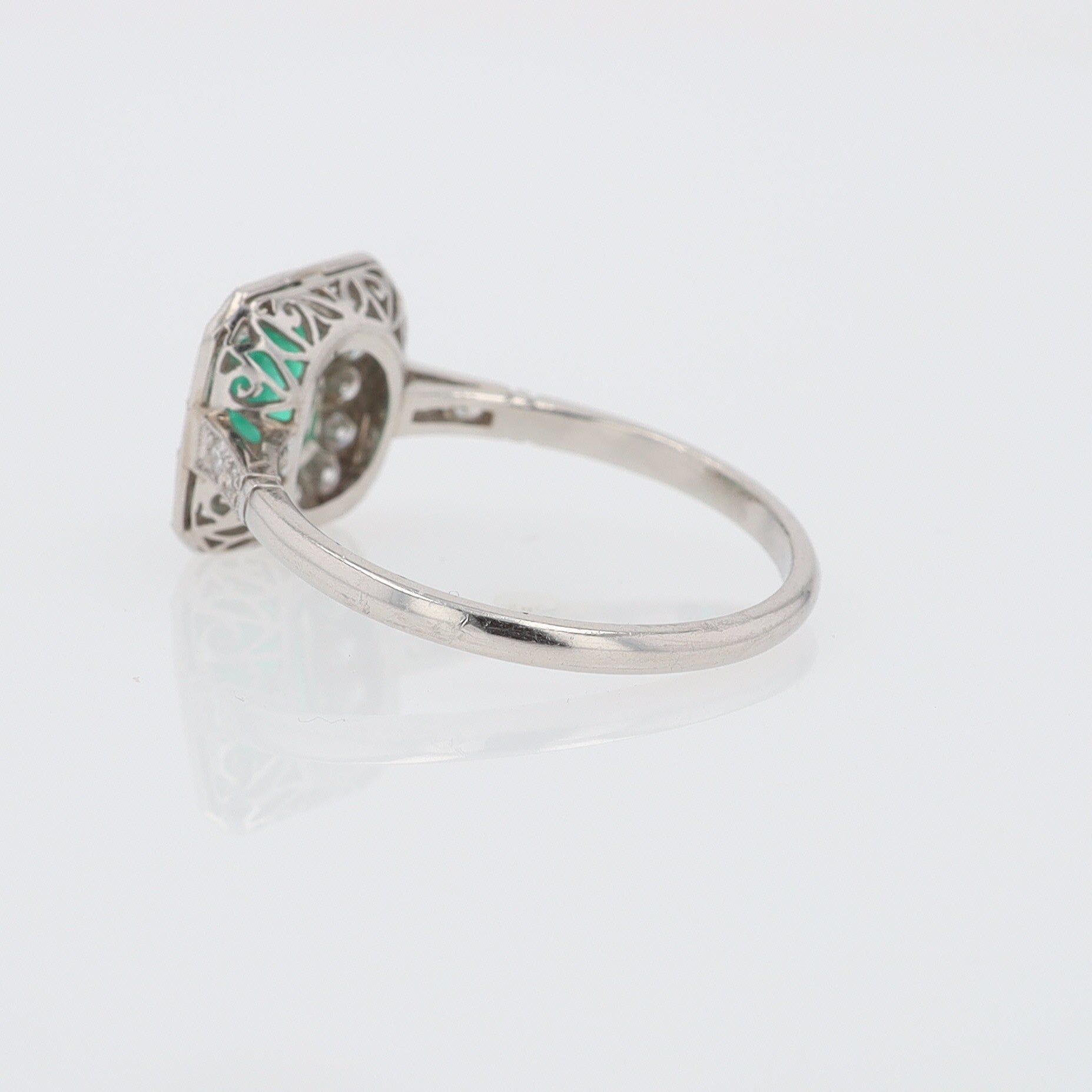 Art Deco Style Square Emerald Diamond Engagement Ring