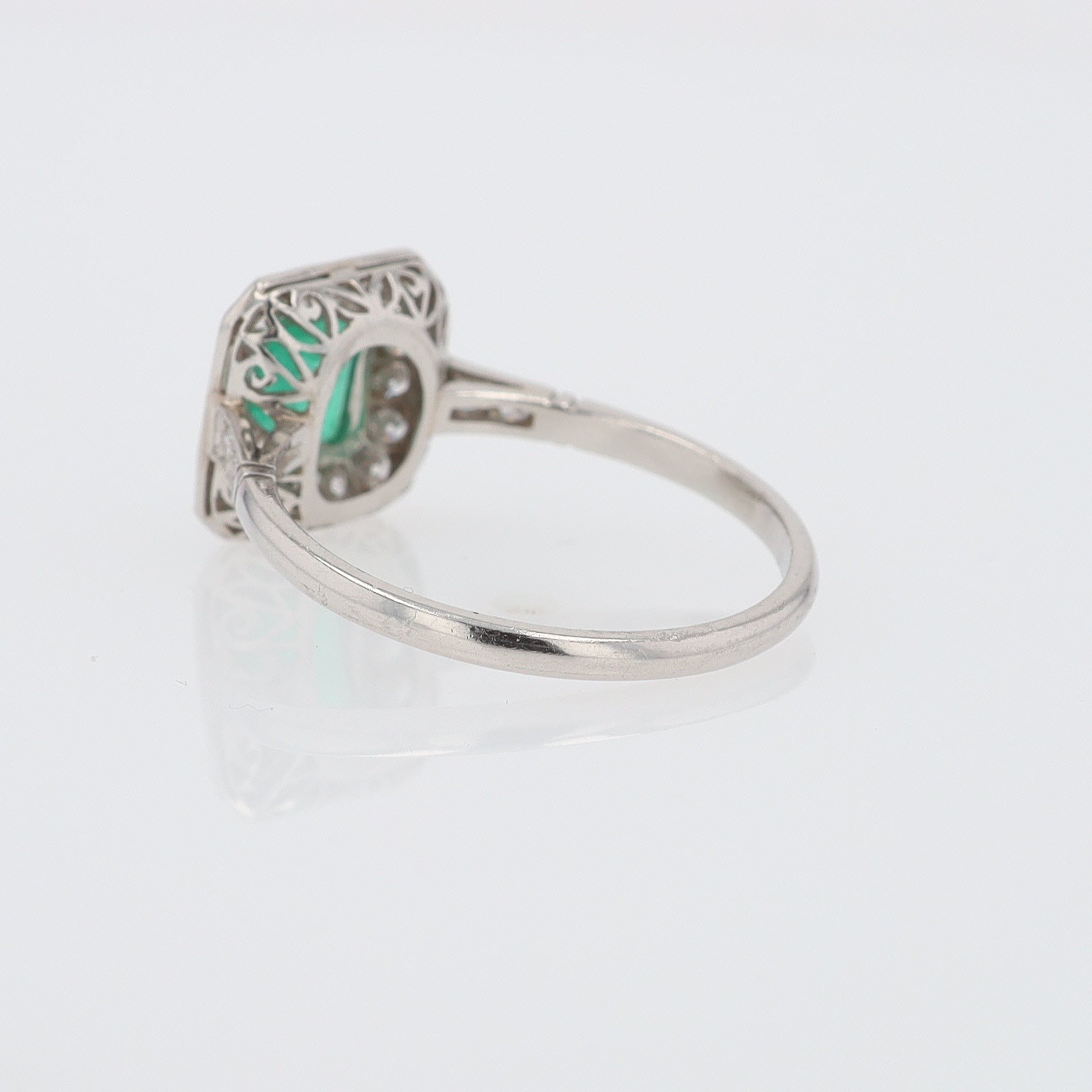 Art Deco Style Square Emerald Diamond Engagement Ring