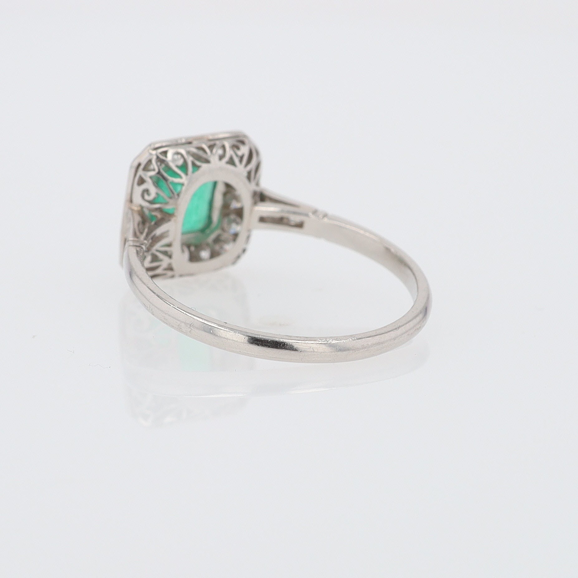 Art Deco Style Square Emerald Diamond Engagement Ring