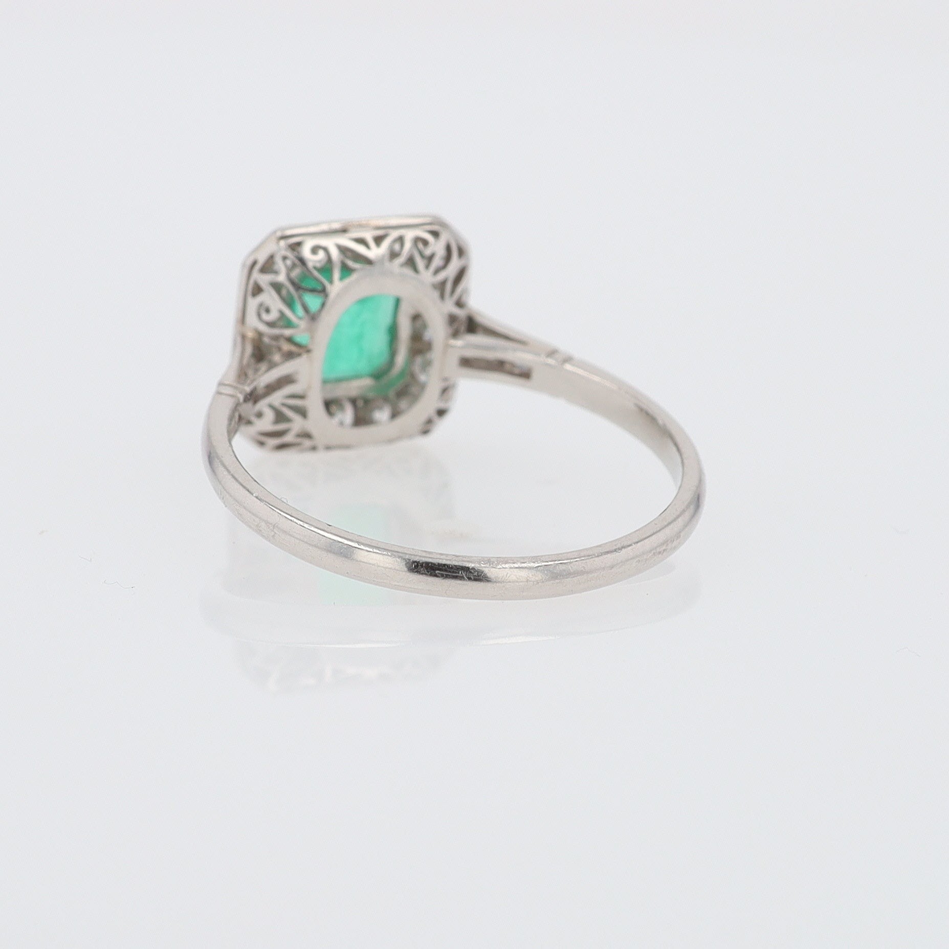 Art Deco Style Square Emerald Diamond Engagement Ring