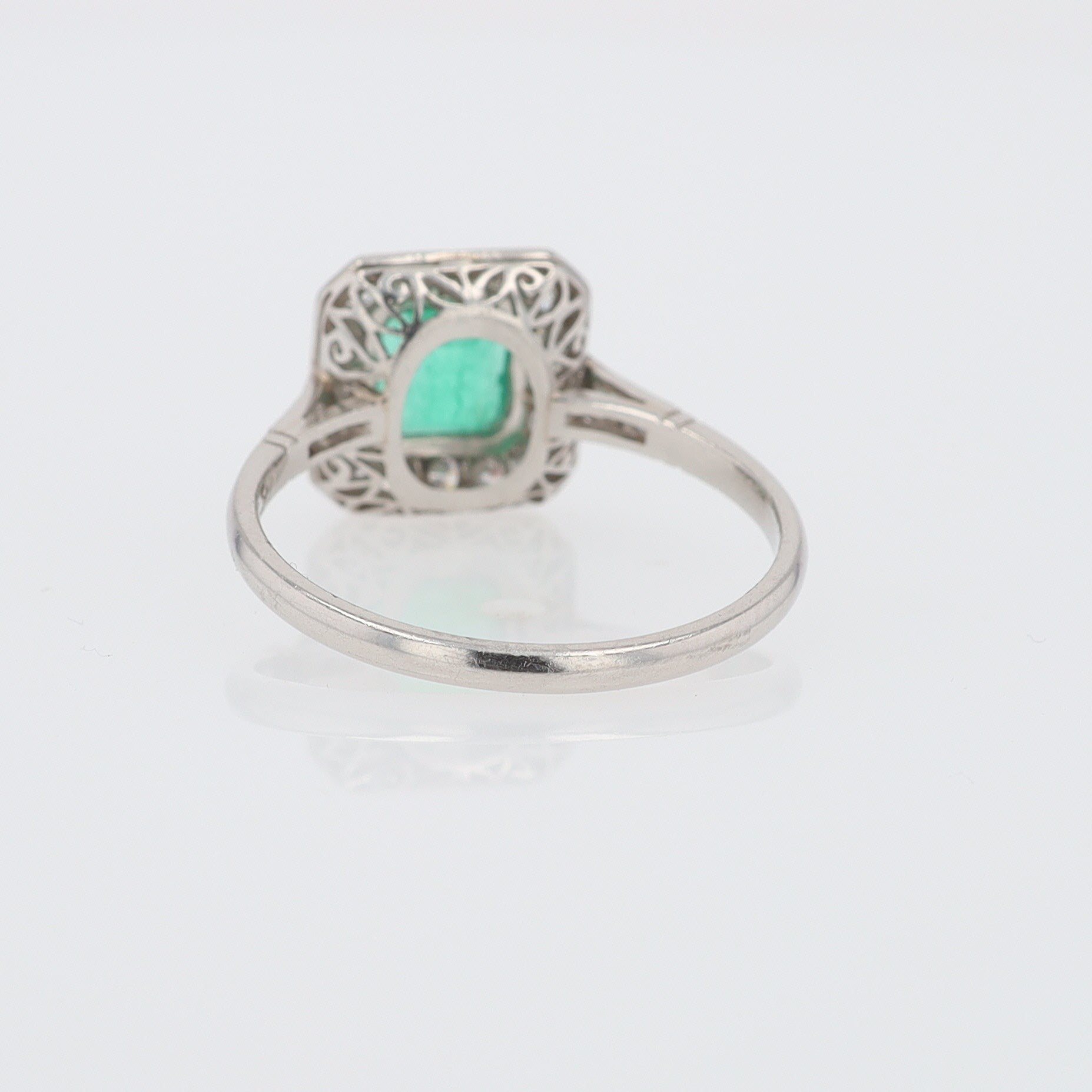 Art Deco Style Square Emerald Diamond Engagement Ring