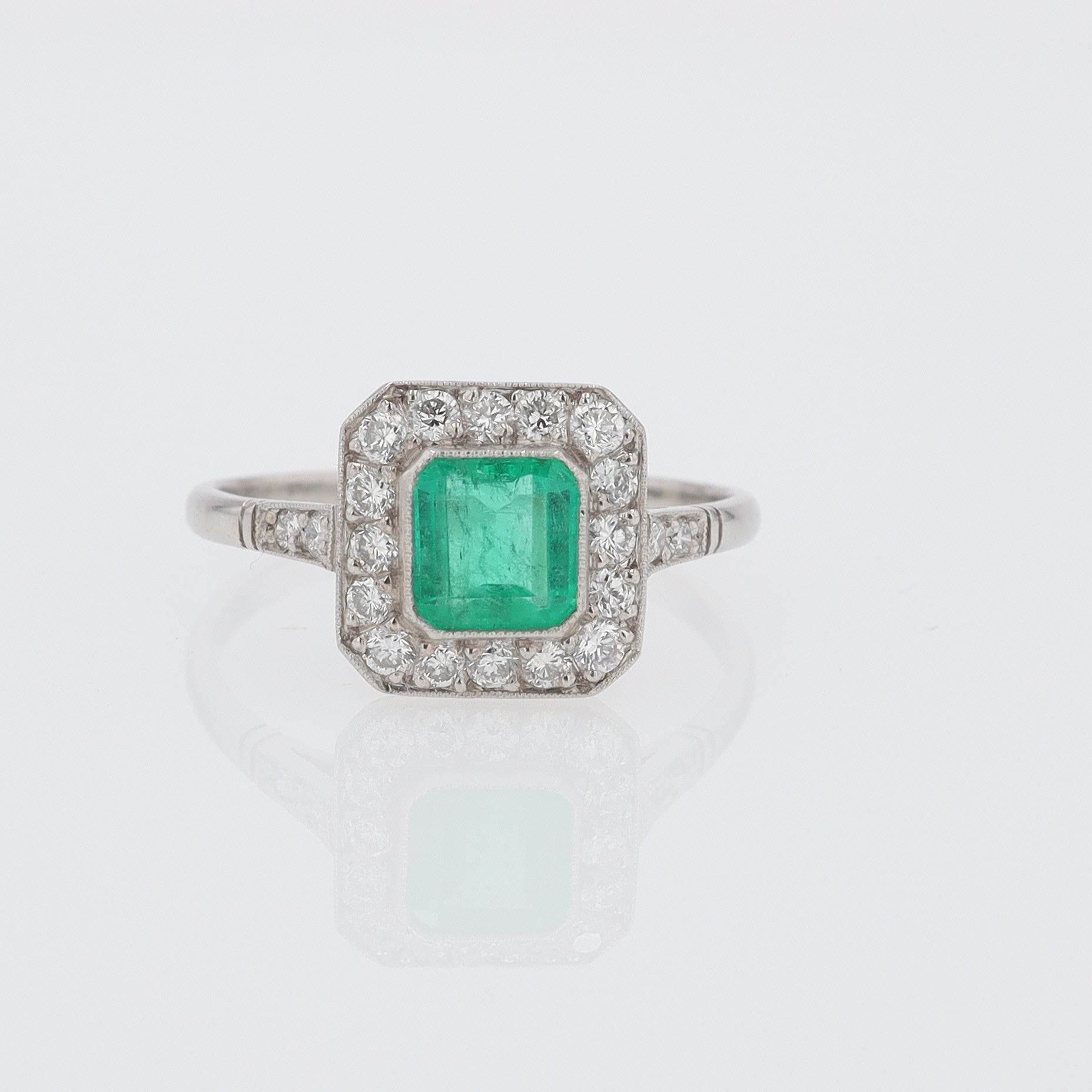 Art Deco Style Square Emerald Diamond Engagement Ring