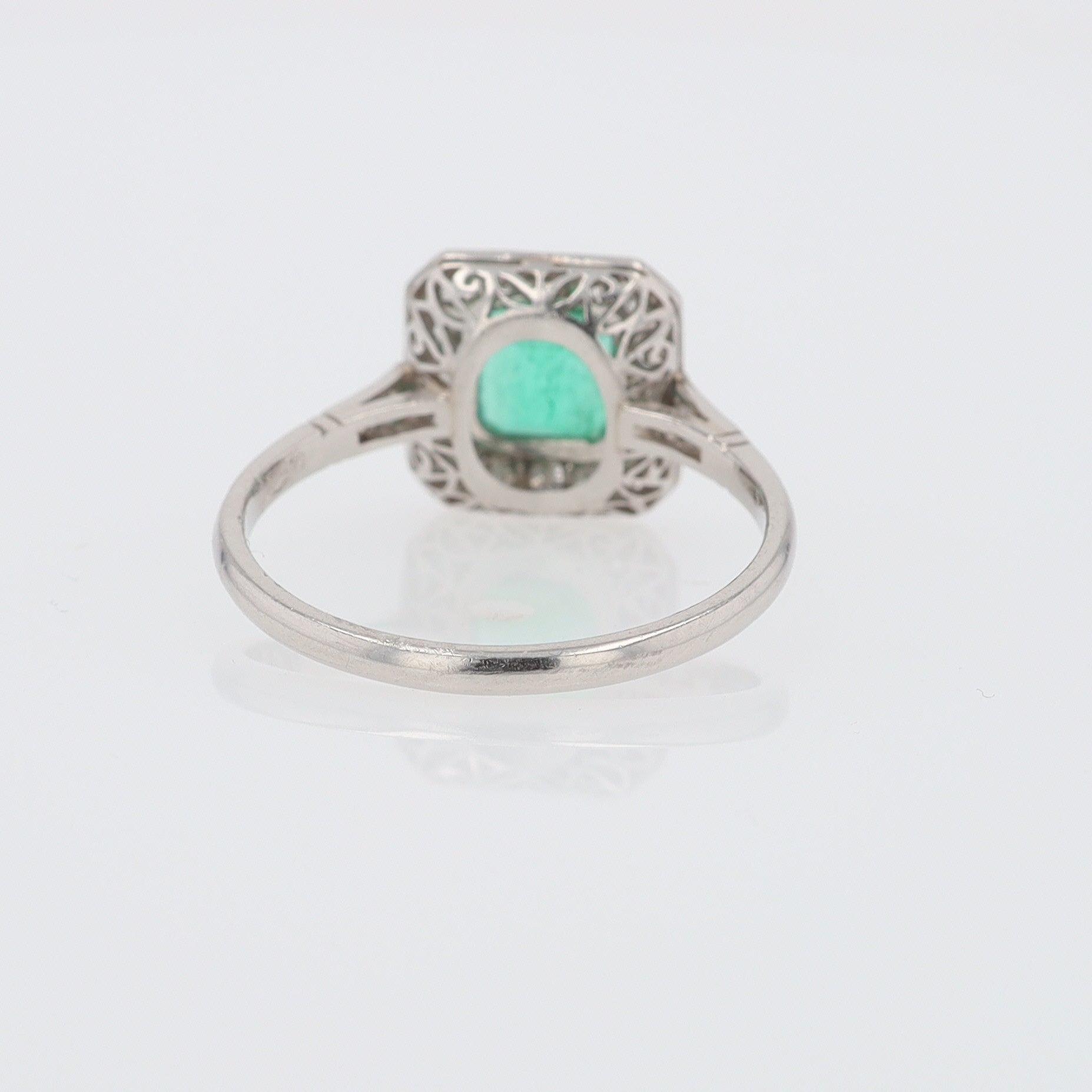 Art Deco Style Square Emerald Diamond Engagement Ring