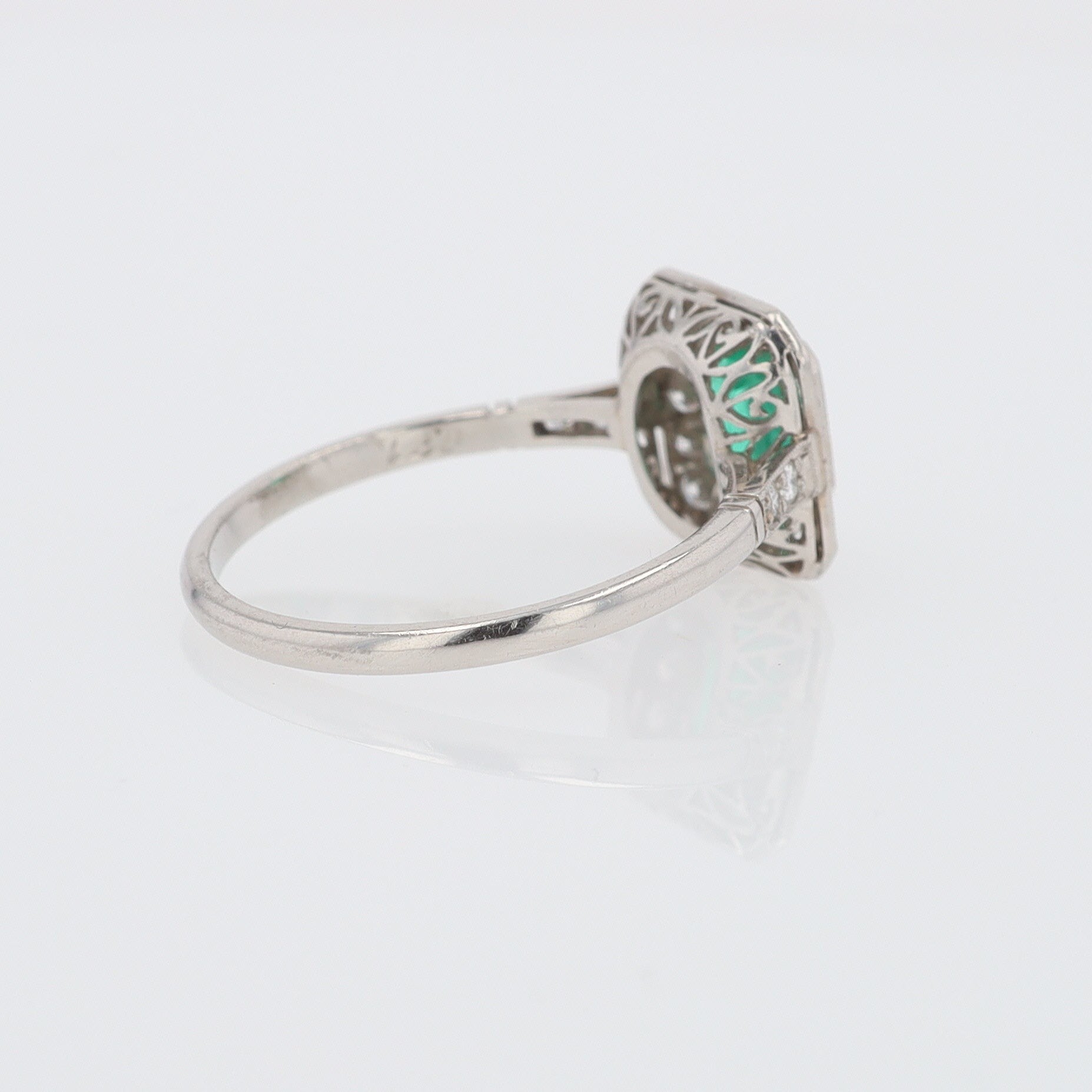 Art Deco Style Square Emerald Diamond Engagement Ring