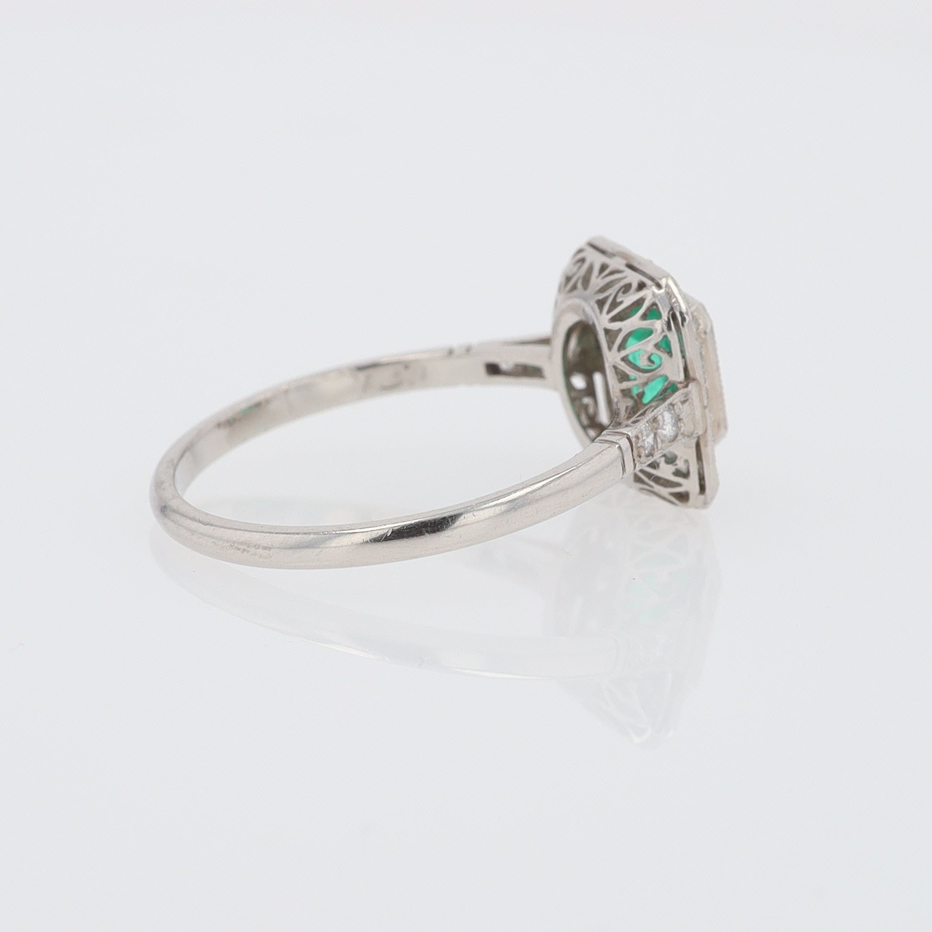 Art Deco Style Square Emerald Diamond Engagement Ring