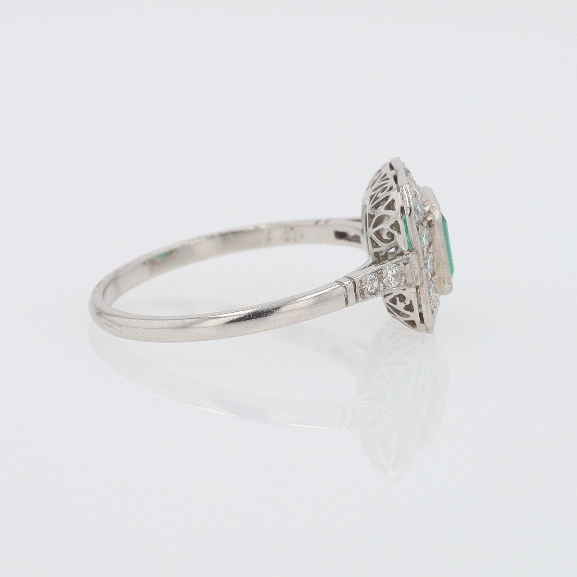 Art Deco Style Square Emerald Diamond Engagement Ring