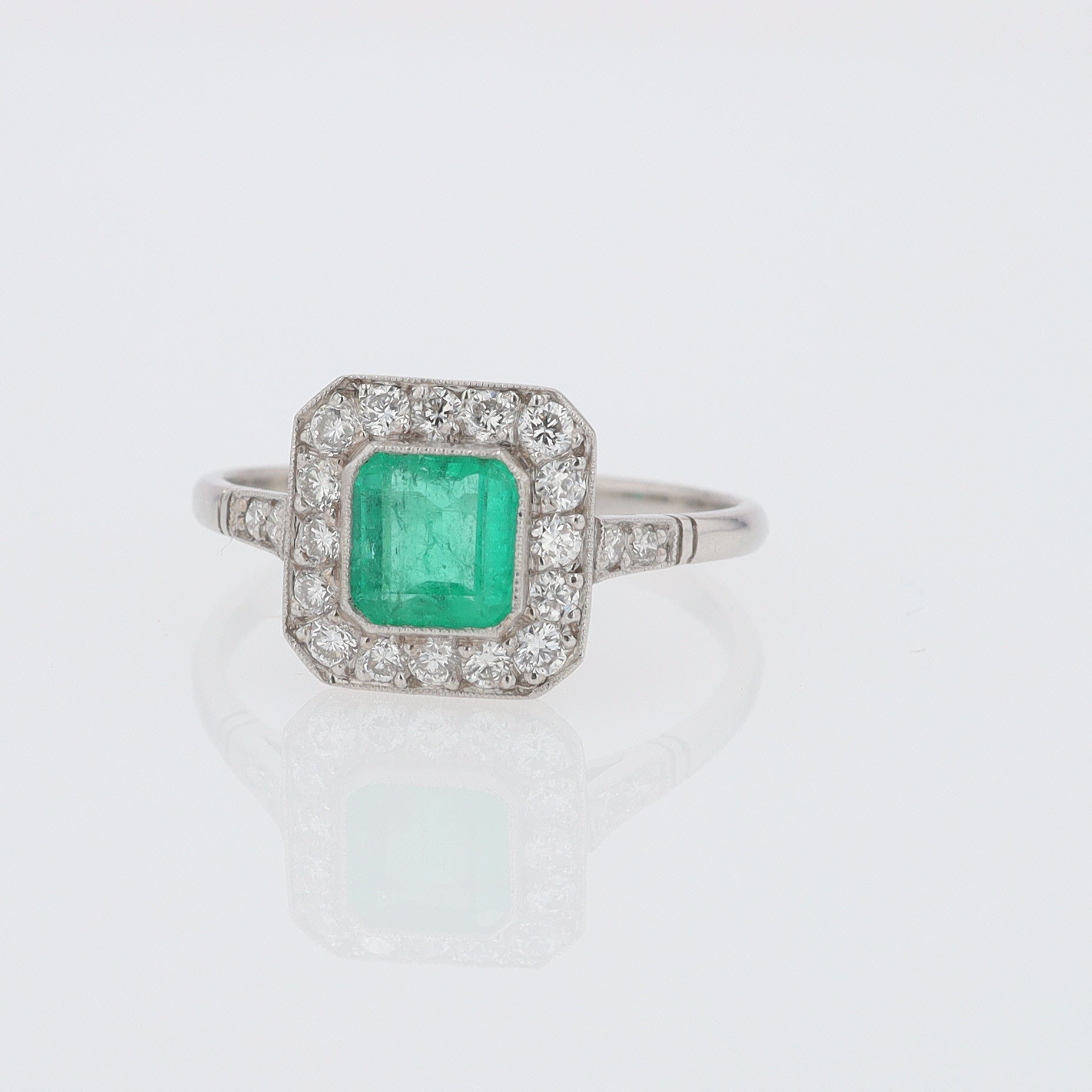 Art Deco Style Square Emerald Diamond Engagement Ring
