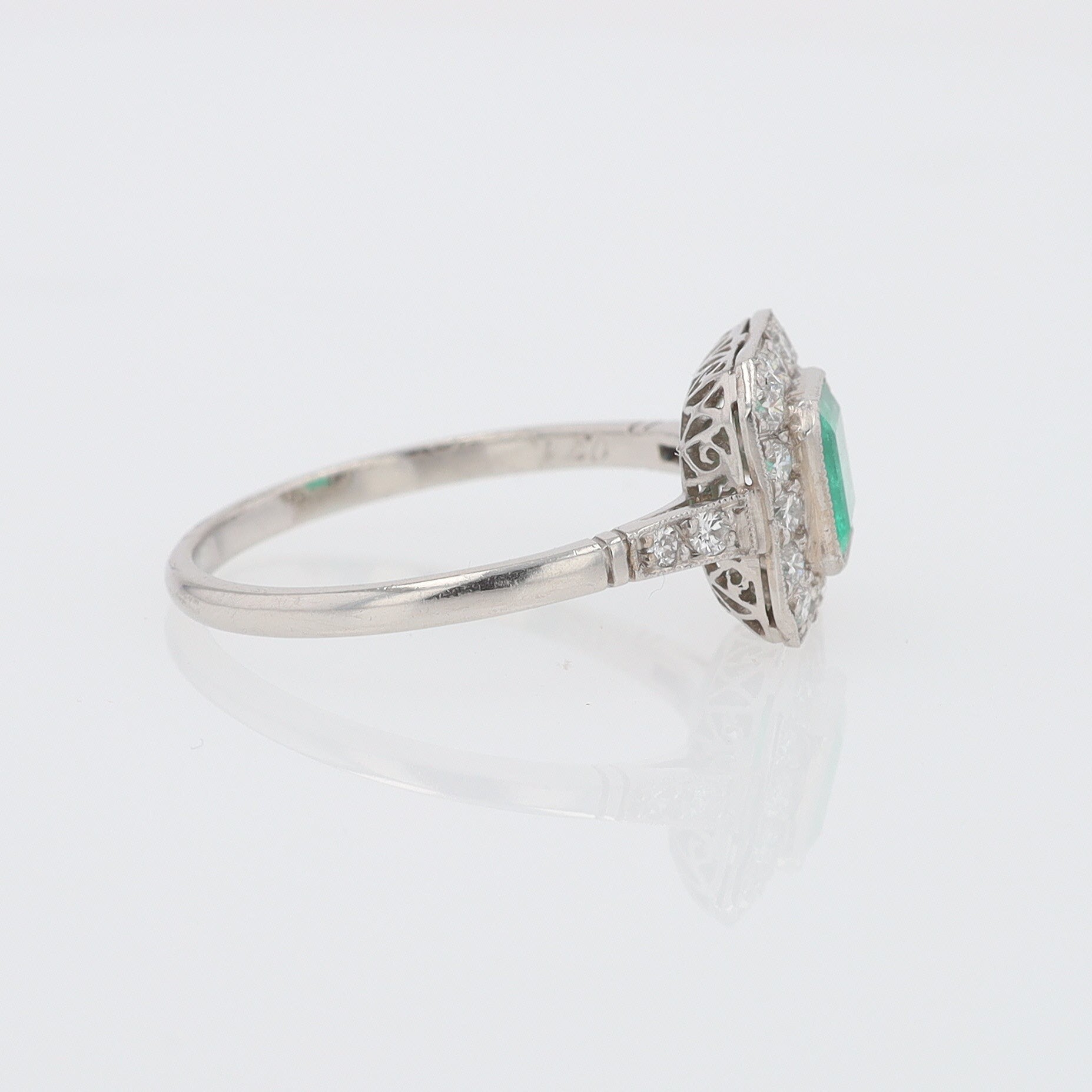 Art Deco Style Square Emerald Diamond Engagement Ring