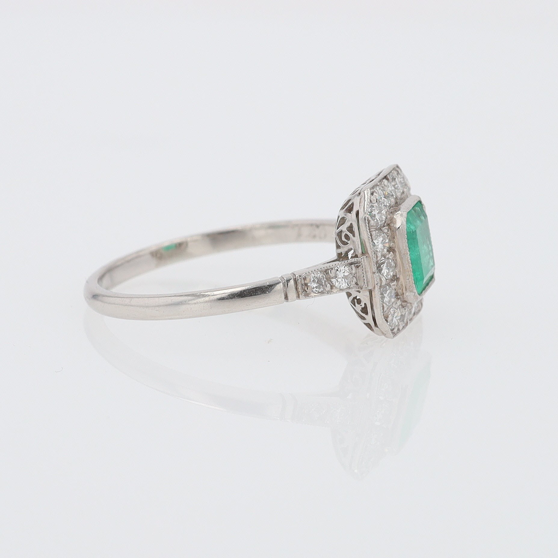 Art Deco Style Square Emerald Diamond Engagement Ring