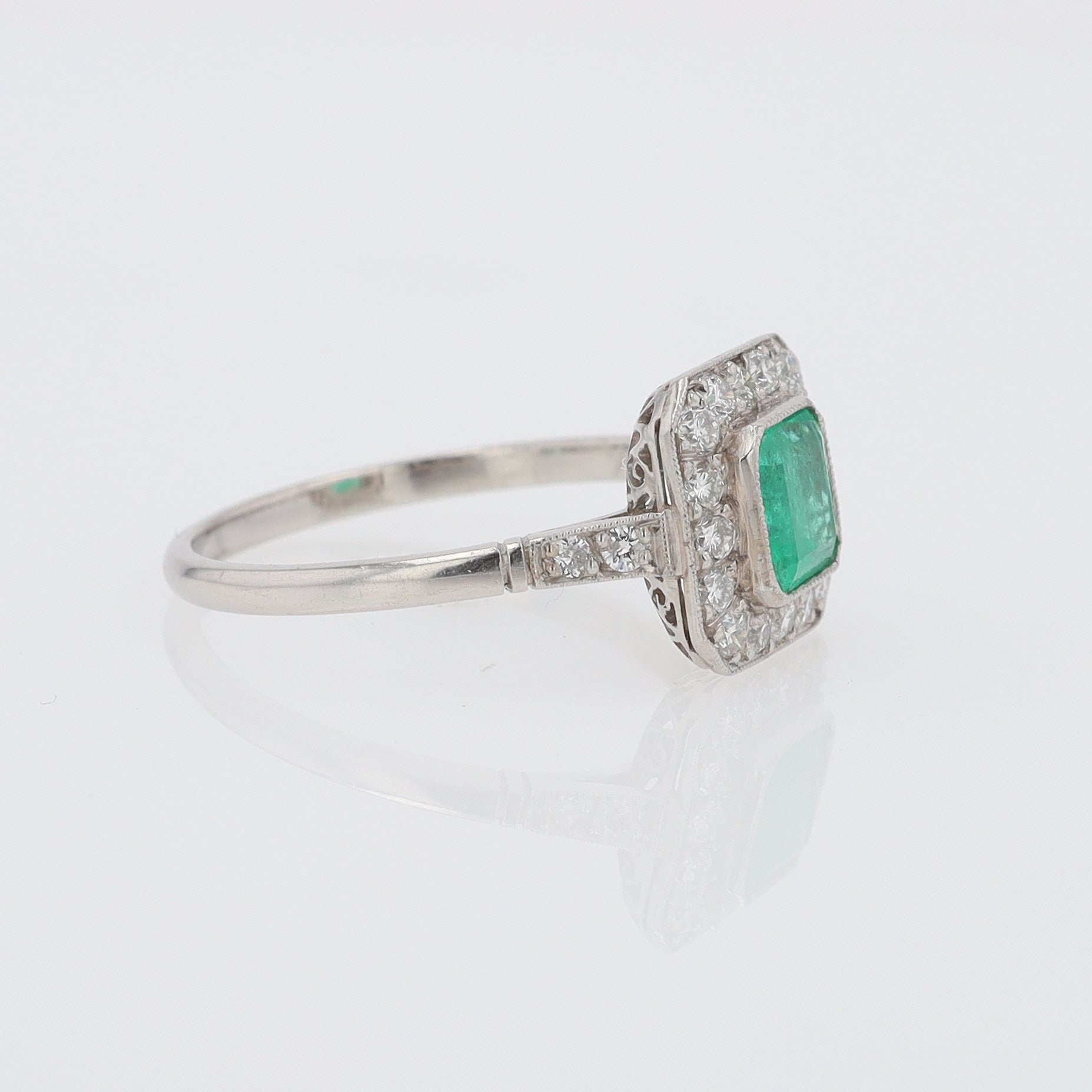 Art Deco Style Square Emerald Diamond Engagement Ring