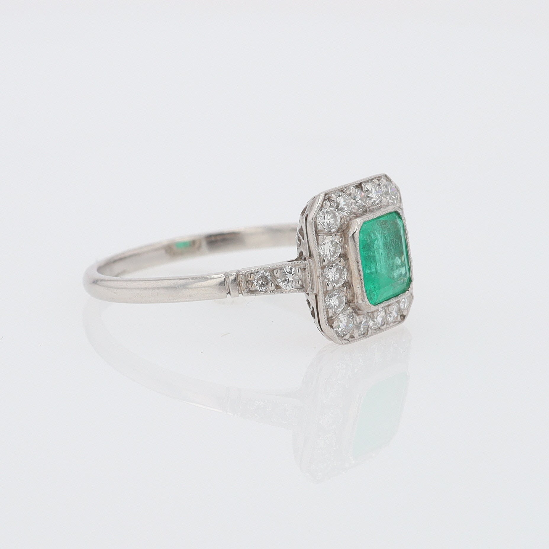 Art Deco Style Square Emerald Diamond Engagement Ring