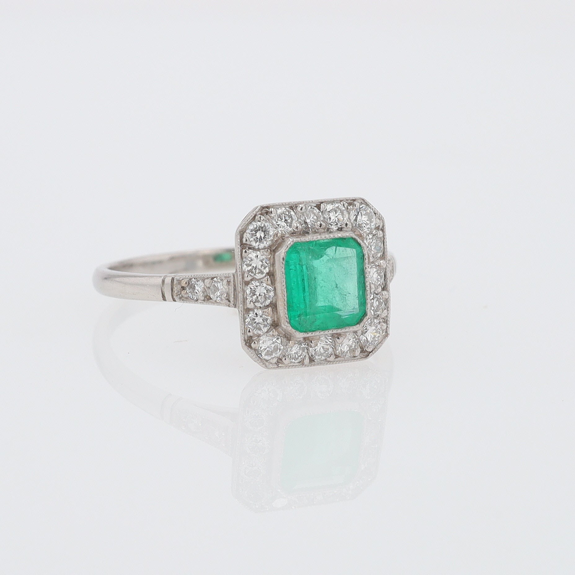 Art Deco Style Square Emerald Diamond Engagement Ring
