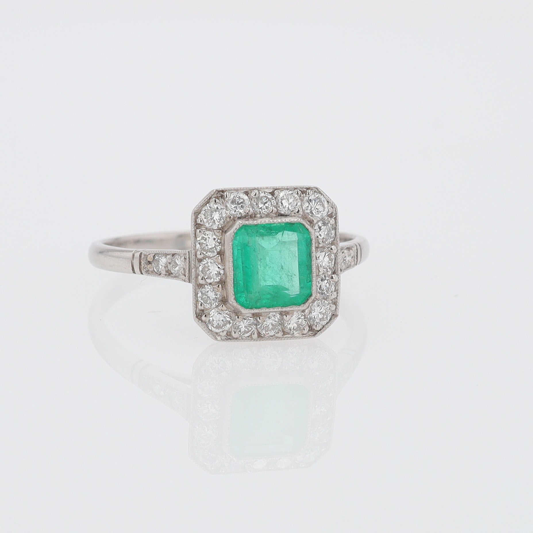Art Deco Style Square Emerald Diamond Engagement Ring