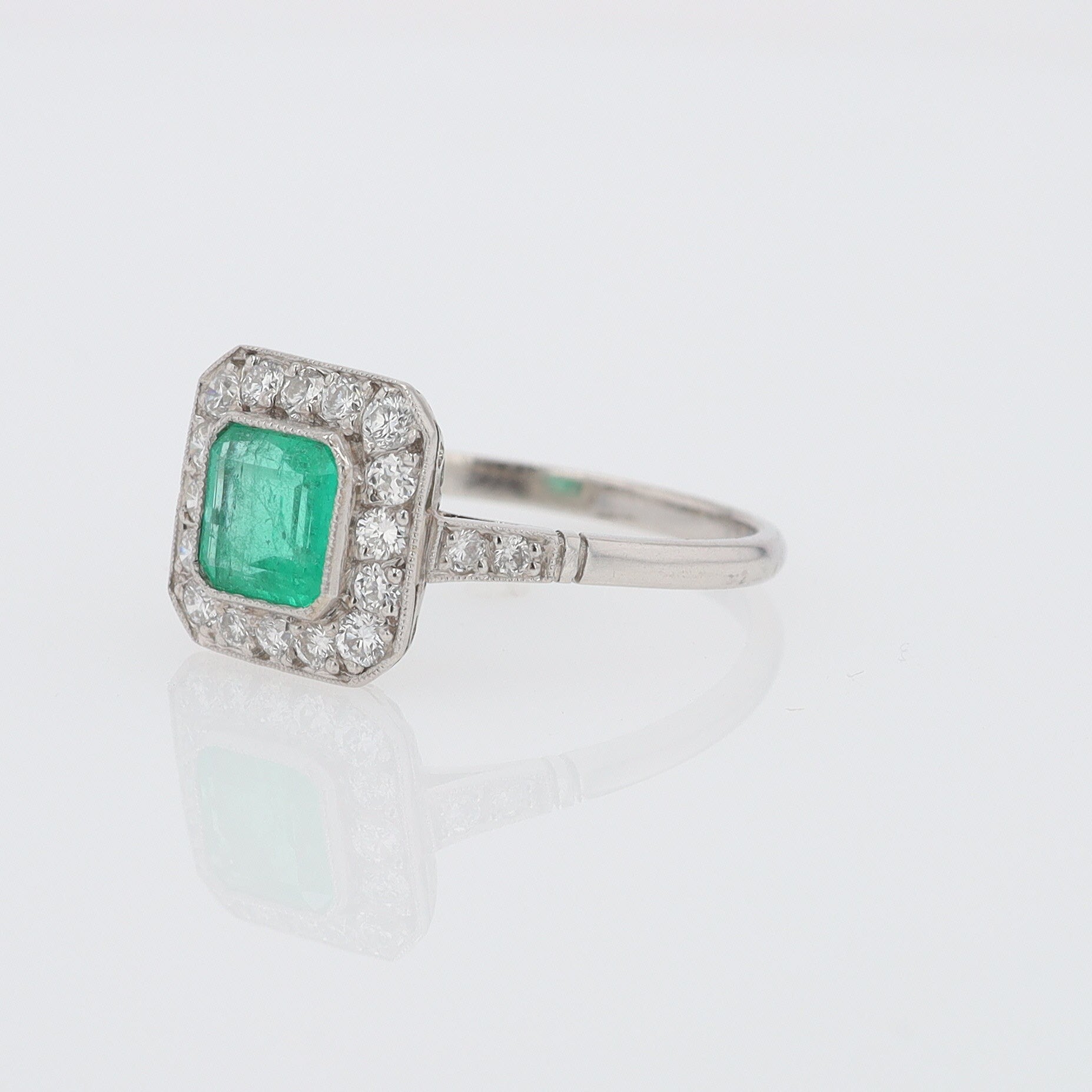Art Deco Style Square Emerald Diamond Engagement Ring