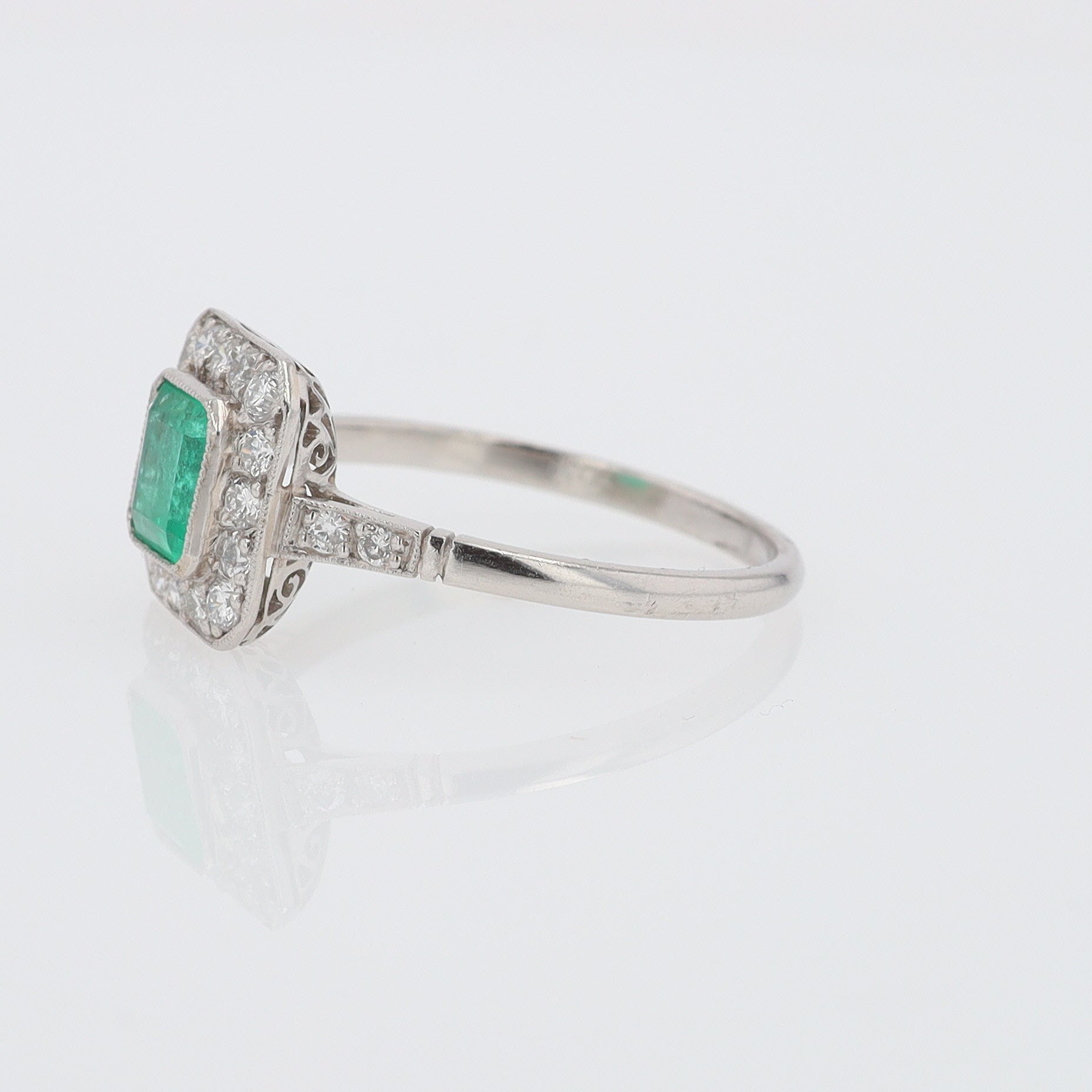Art Deco Style Square Emerald Diamond Engagement Ring