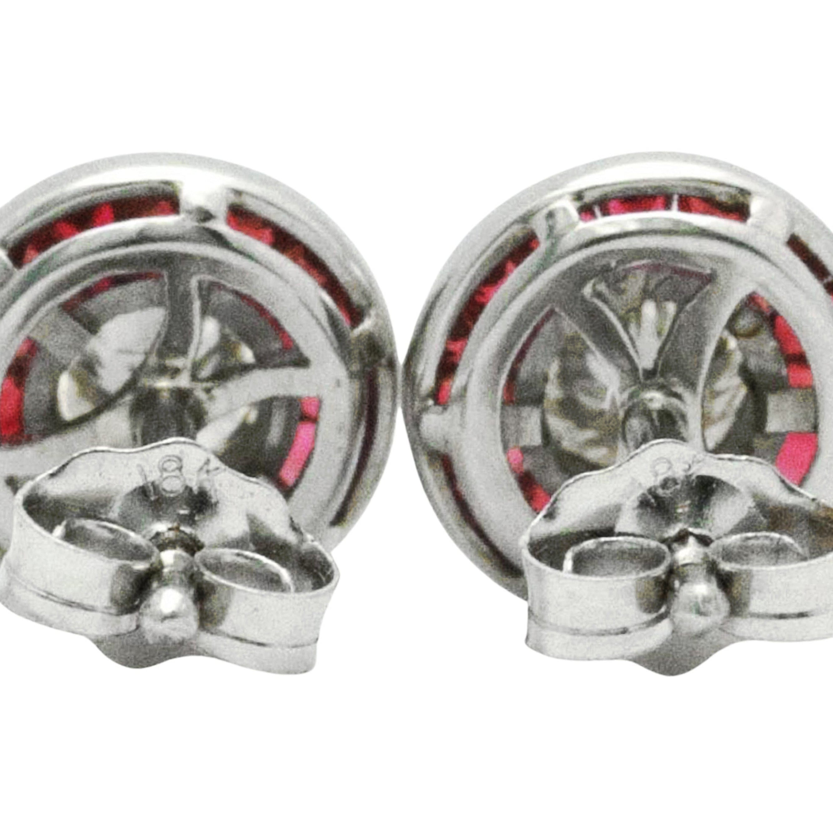 Art Deco Target Style 3/4 Carat Diamond Ruby Stud Earrings