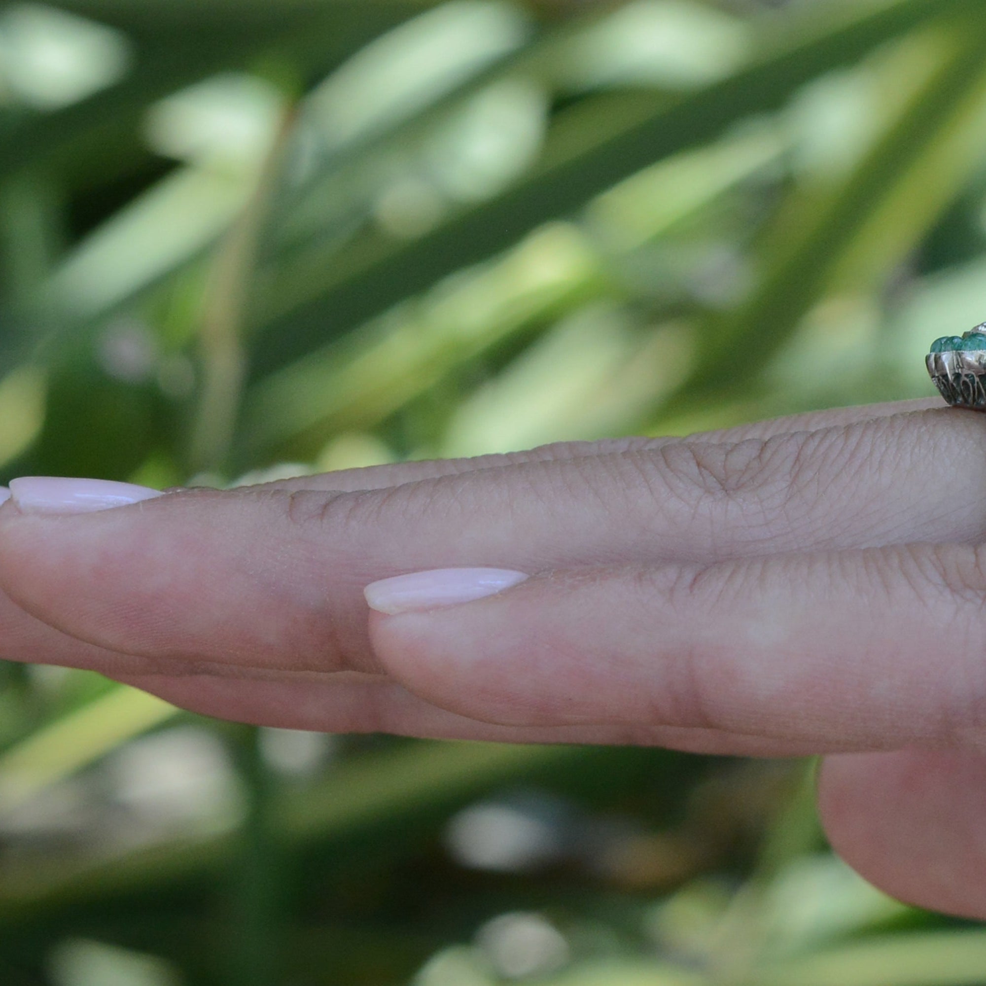 Art Deco Target Style Diamond Emerald Engagement Ring