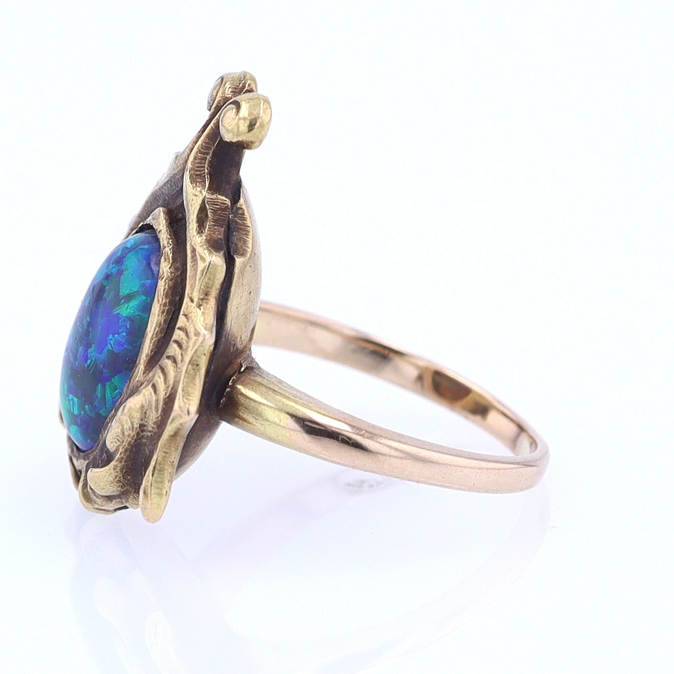 Art Nouveau Era 18kt. Gold & Harlequin Black Opal Ring
