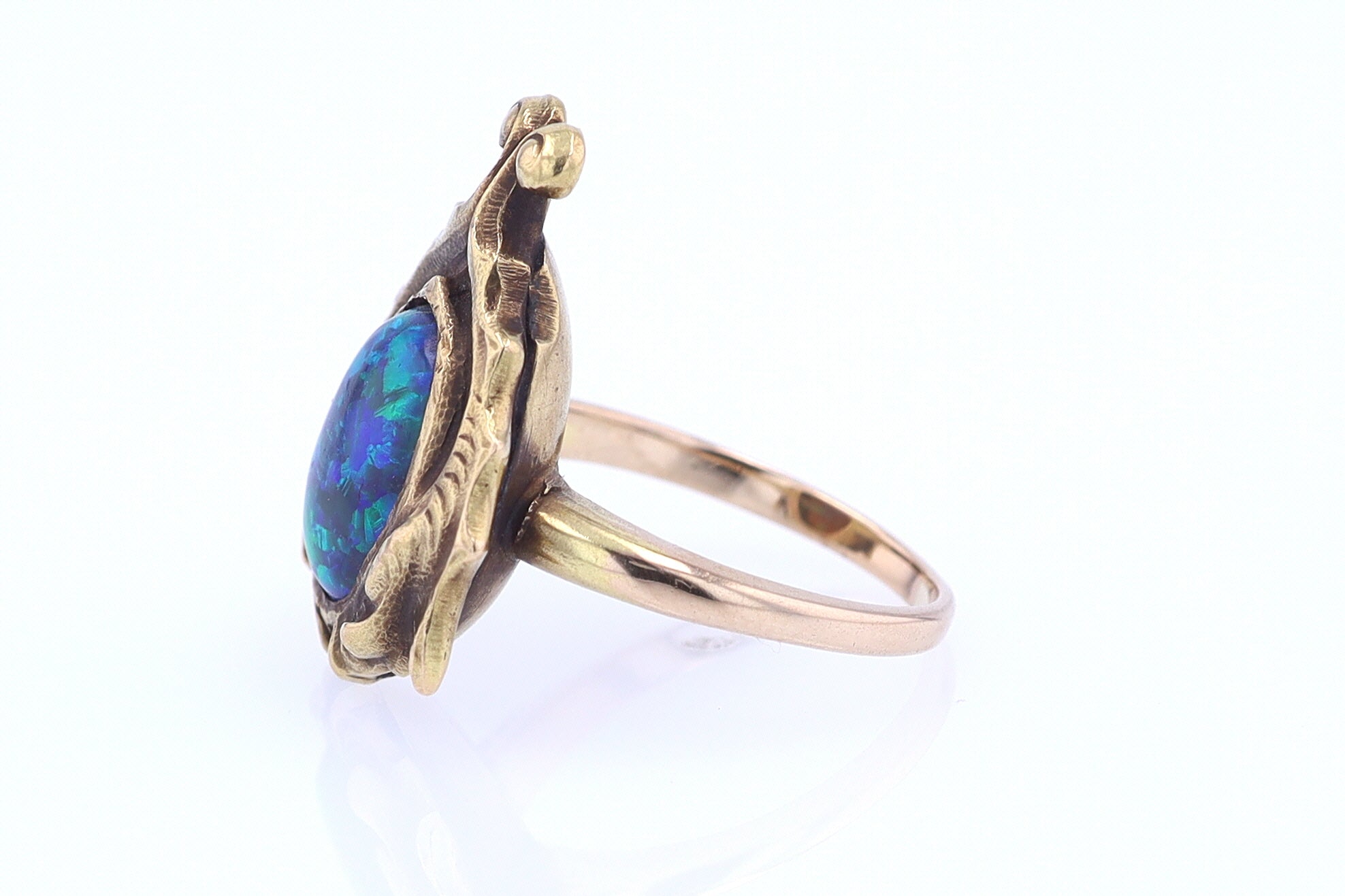 Art Nouveau Era 18kt. Gold & Harlequin Black Opal Ring