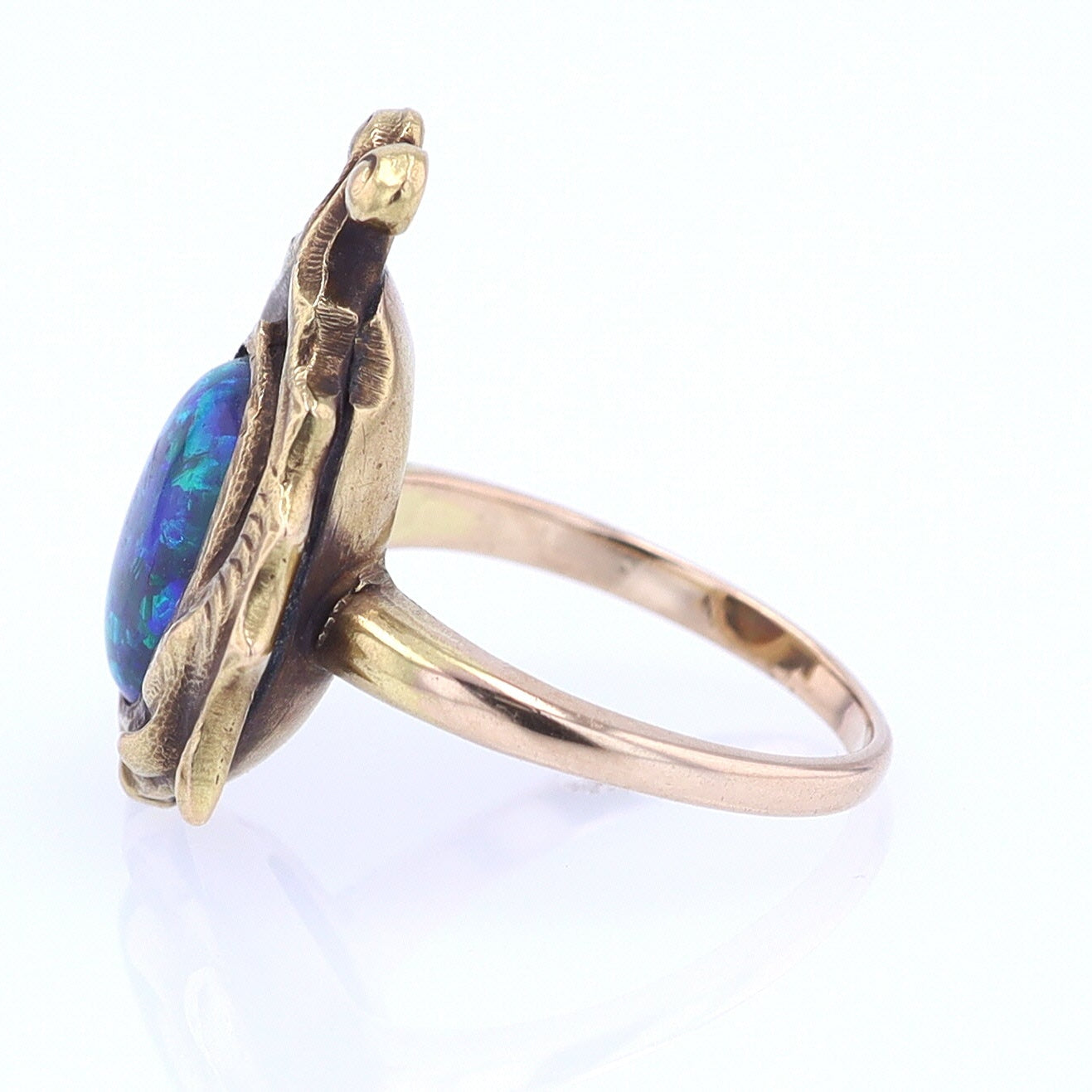 Art Nouveau Era 18kt. Gold & Harlequin Black Opal Ring