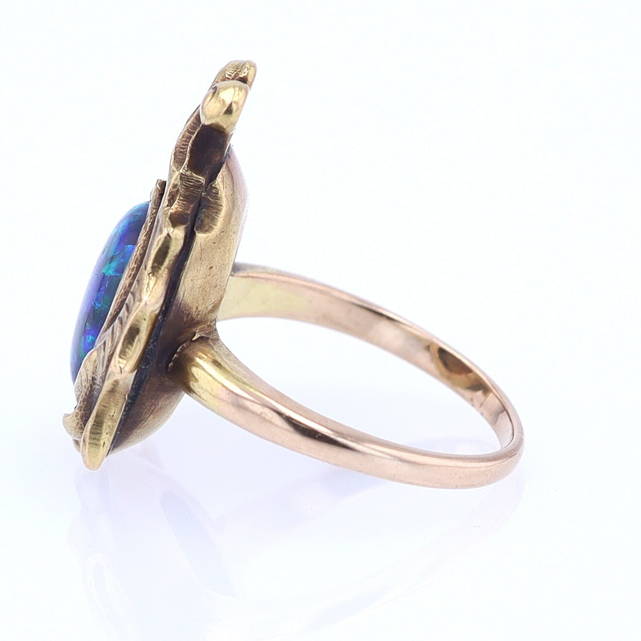 Art Nouveau Era 18kt. Gold & Harlequin Black Opal Ring
