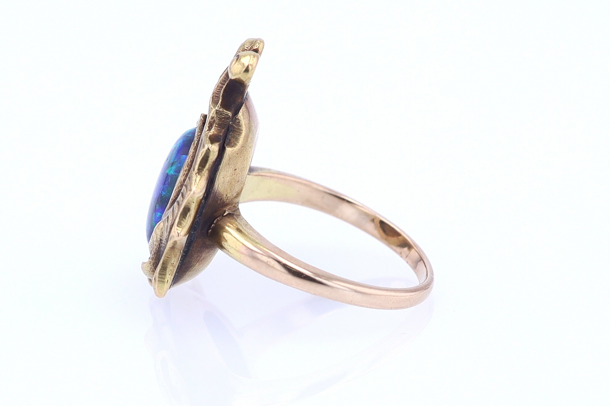 Art Nouveau Era 18kt. Gold & Harlequin Black Opal Ring