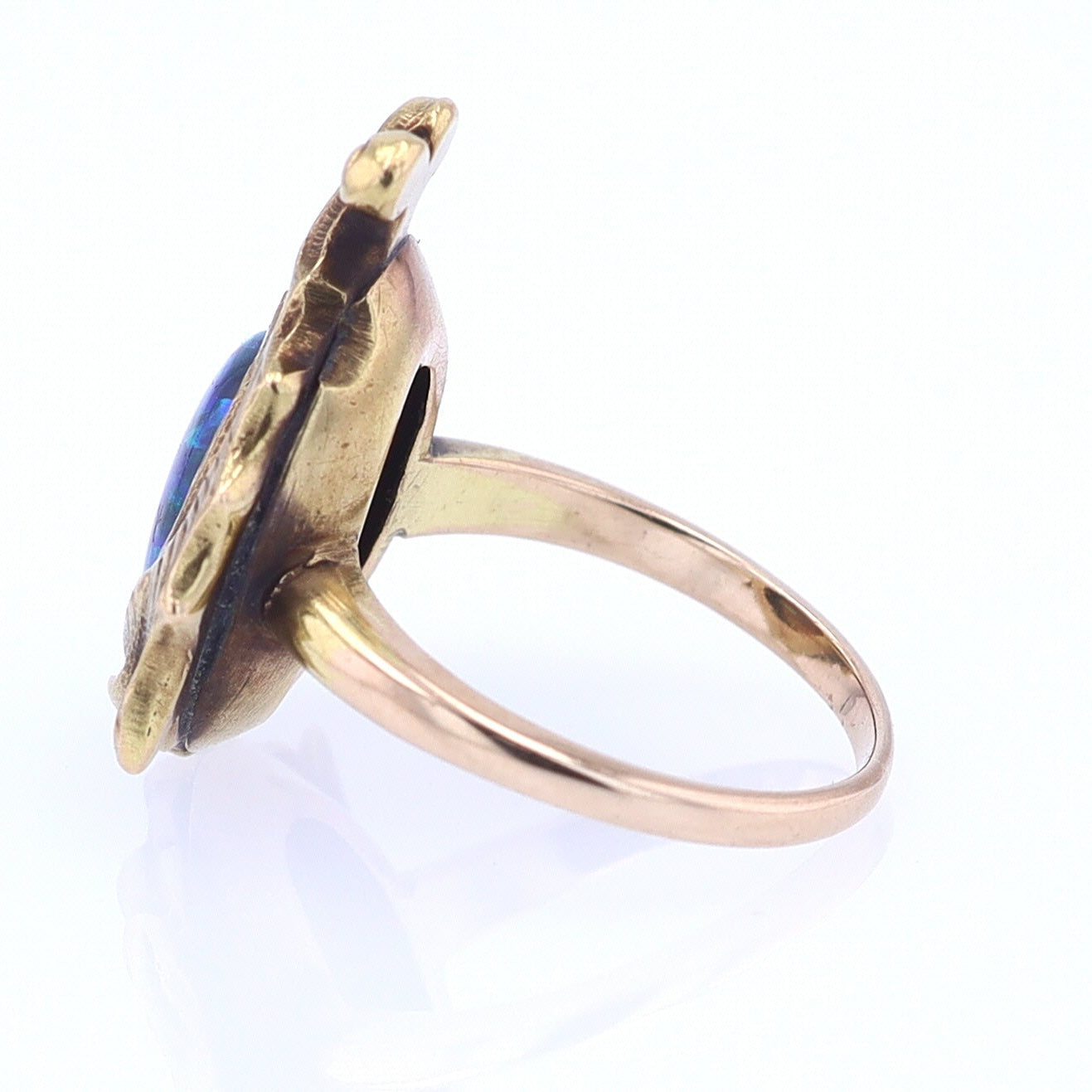 Art Nouveau Era 18kt. Gold & Harlequin Black Opal Ring