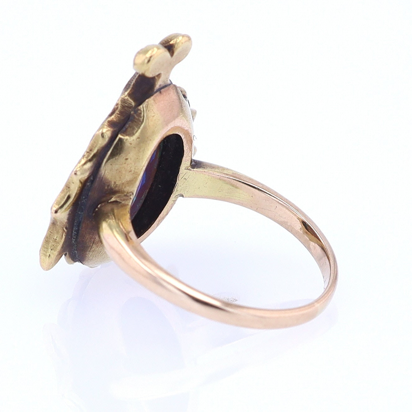 Art Nouveau Era 18kt. Gold & Harlequin Black Opal Ring