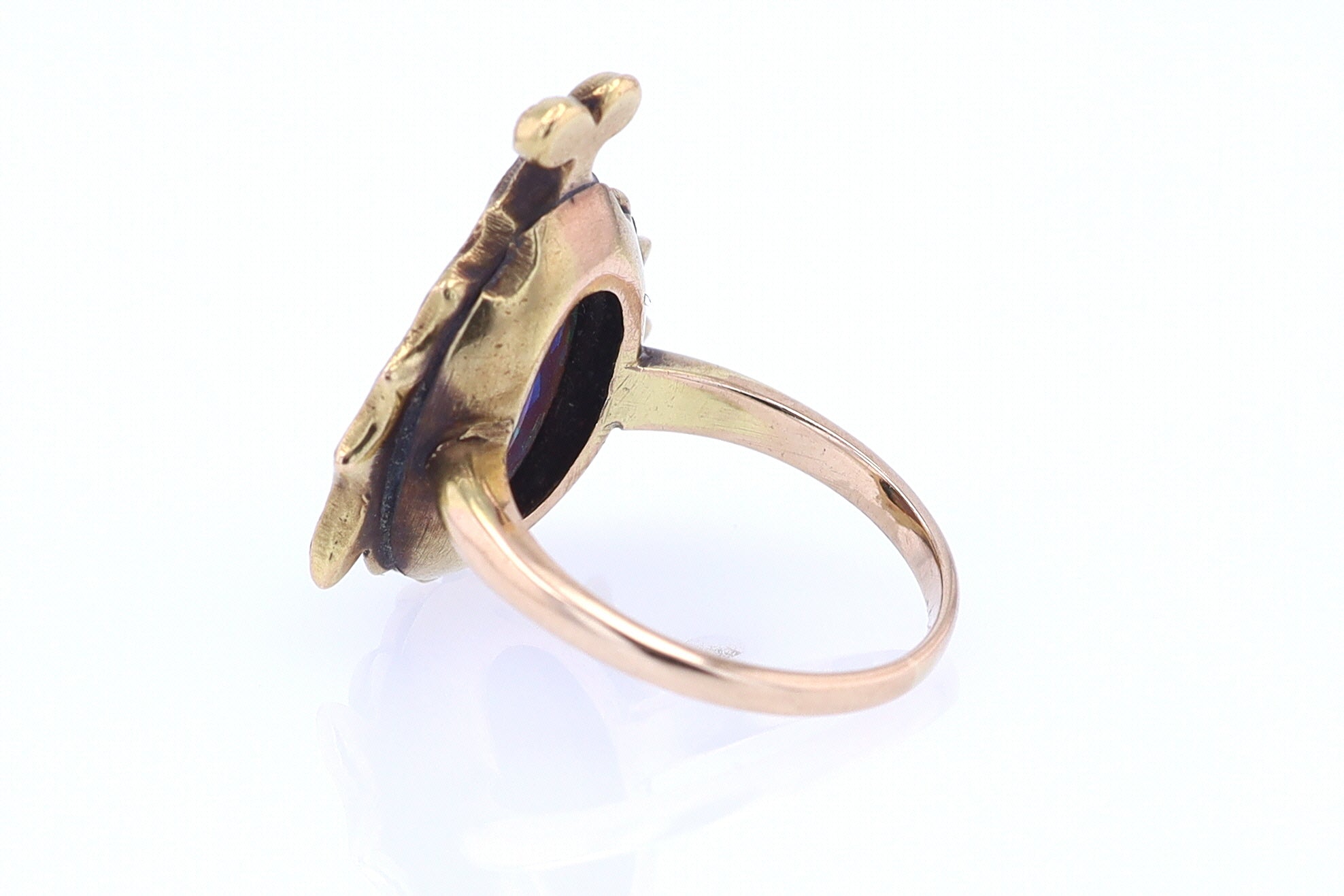 Art Nouveau Era 18kt. Gold & Harlequin Black Opal Ring