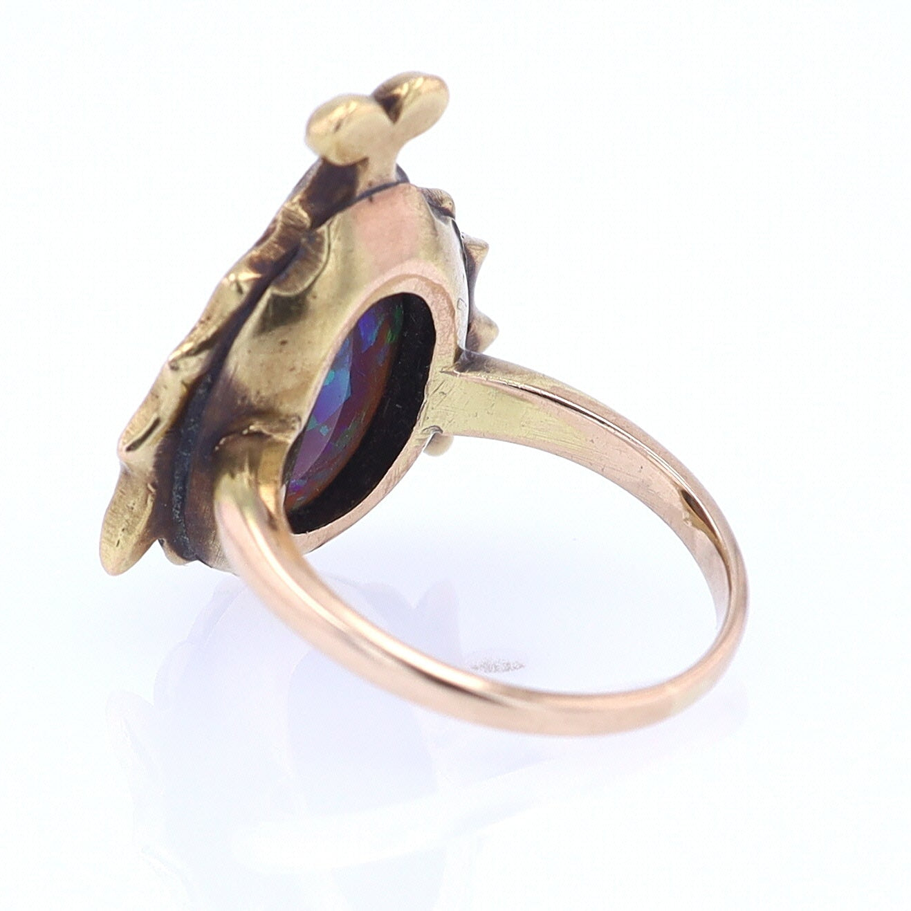 Art Nouveau Era 18kt. Gold & Harlequin Black Opal Ring