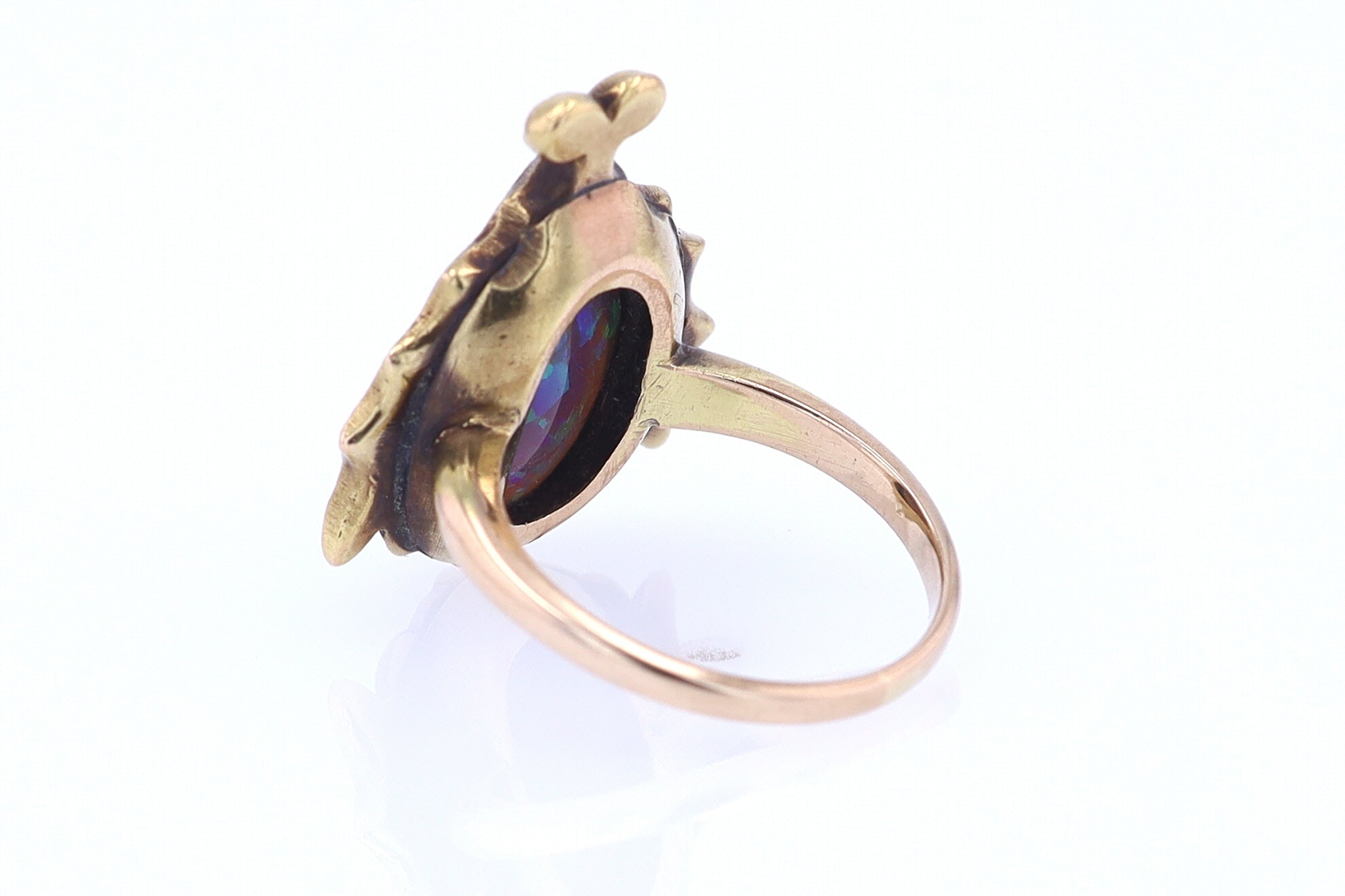 Art Nouveau Era 18kt. Gold & Harlequin Black Opal Ring