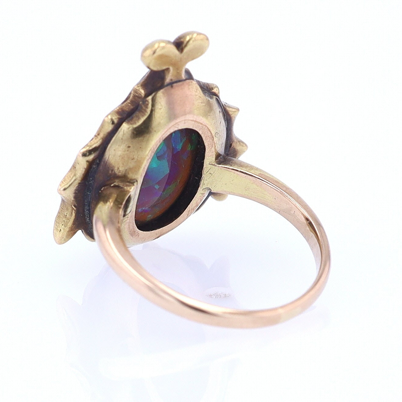 Art Nouveau Era 18kt. Gold & Harlequin Black Opal Ring