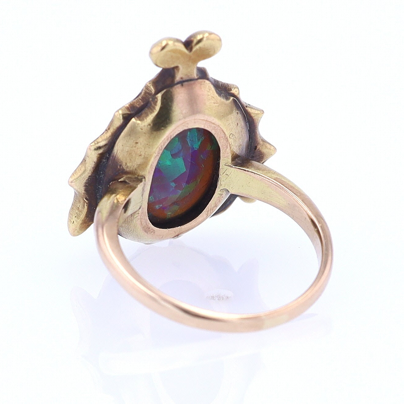 Art Nouveau Era 18kt. Gold & Harlequin Black Opal Ring