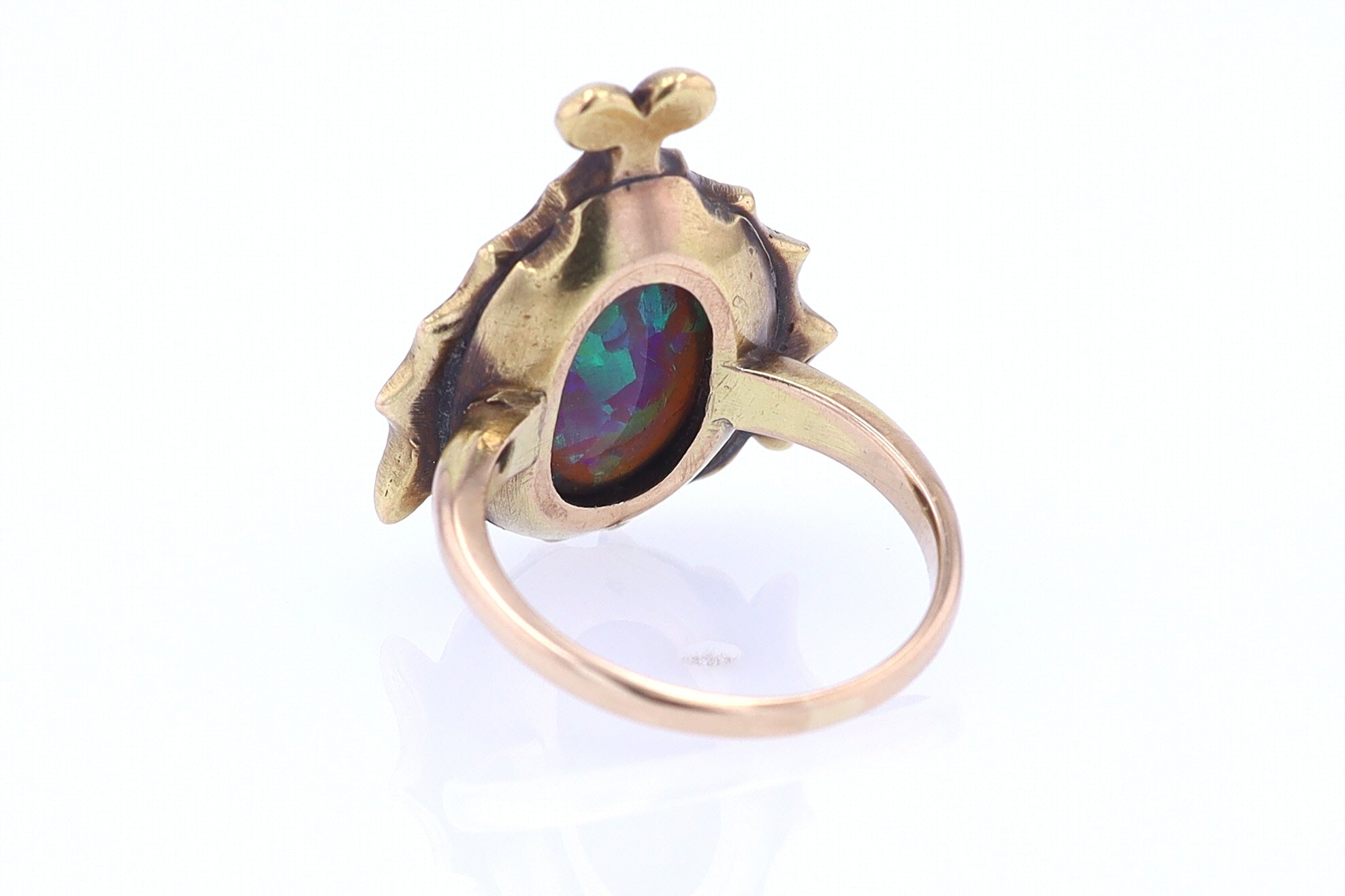 Art Nouveau Era 18kt. Gold & Harlequin Black Opal Ring