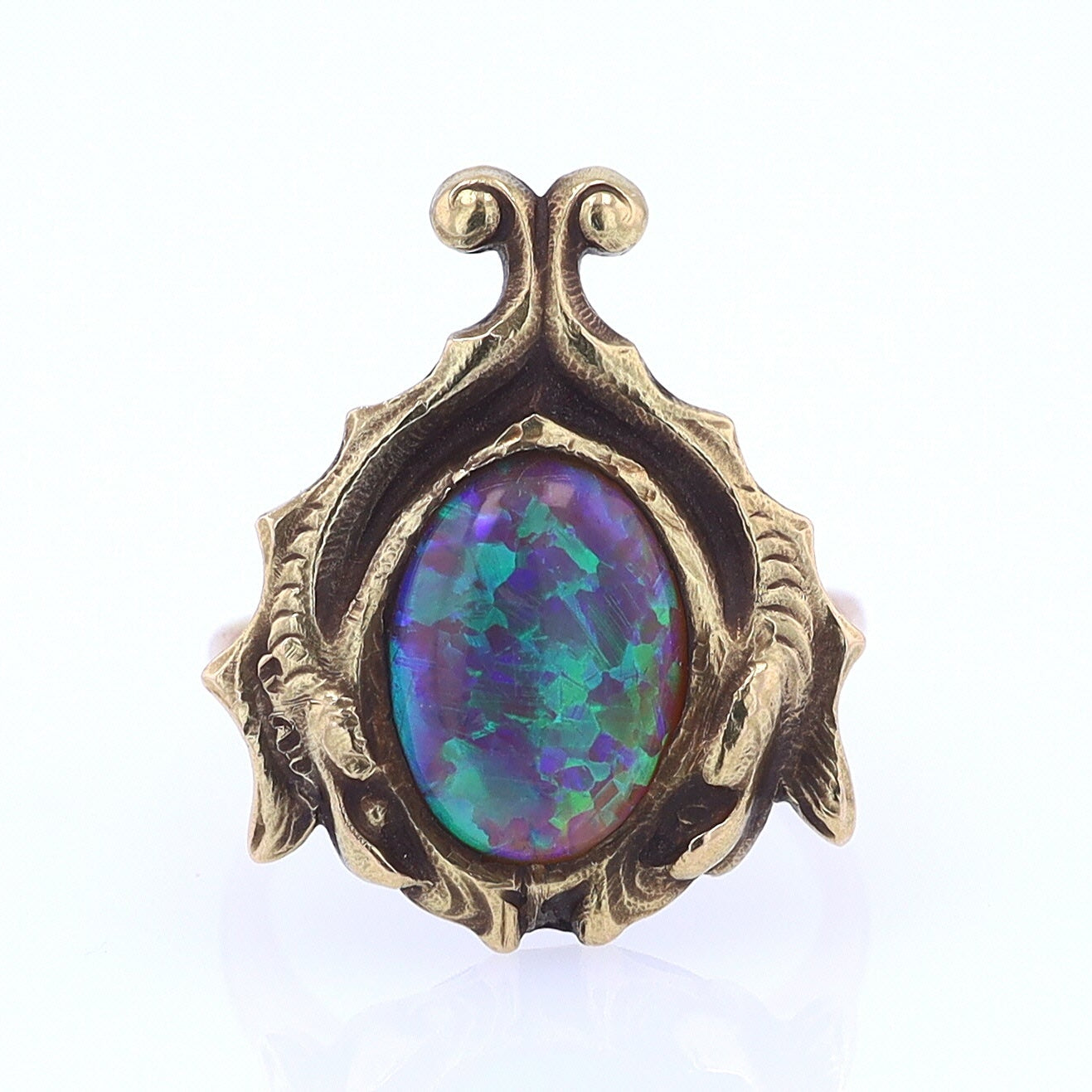 Art Nouveau Era 18kt. Gold & Harlequin Black Opal Ring
