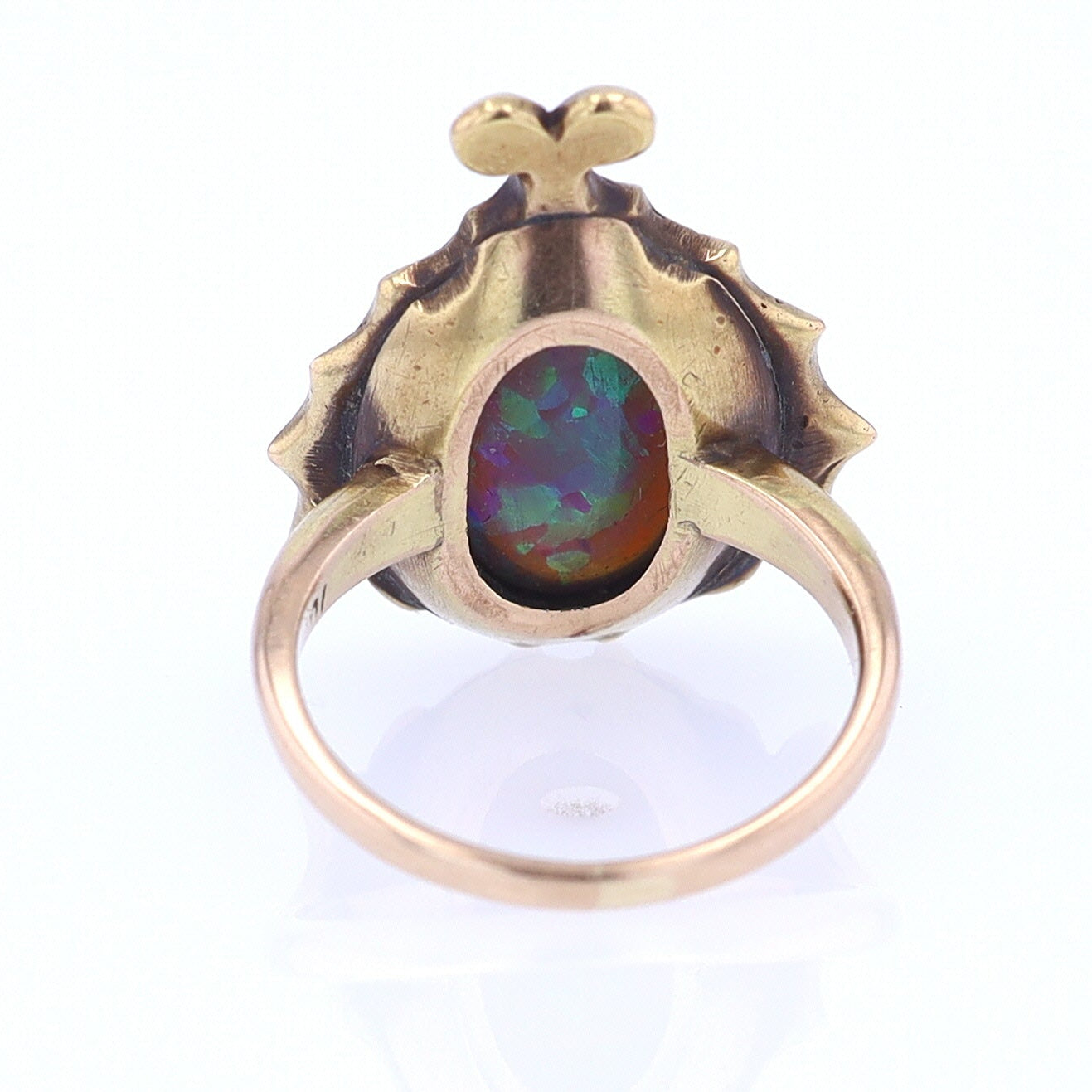 Art Nouveau Era 18kt. Gold & Harlequin Black Opal Ring