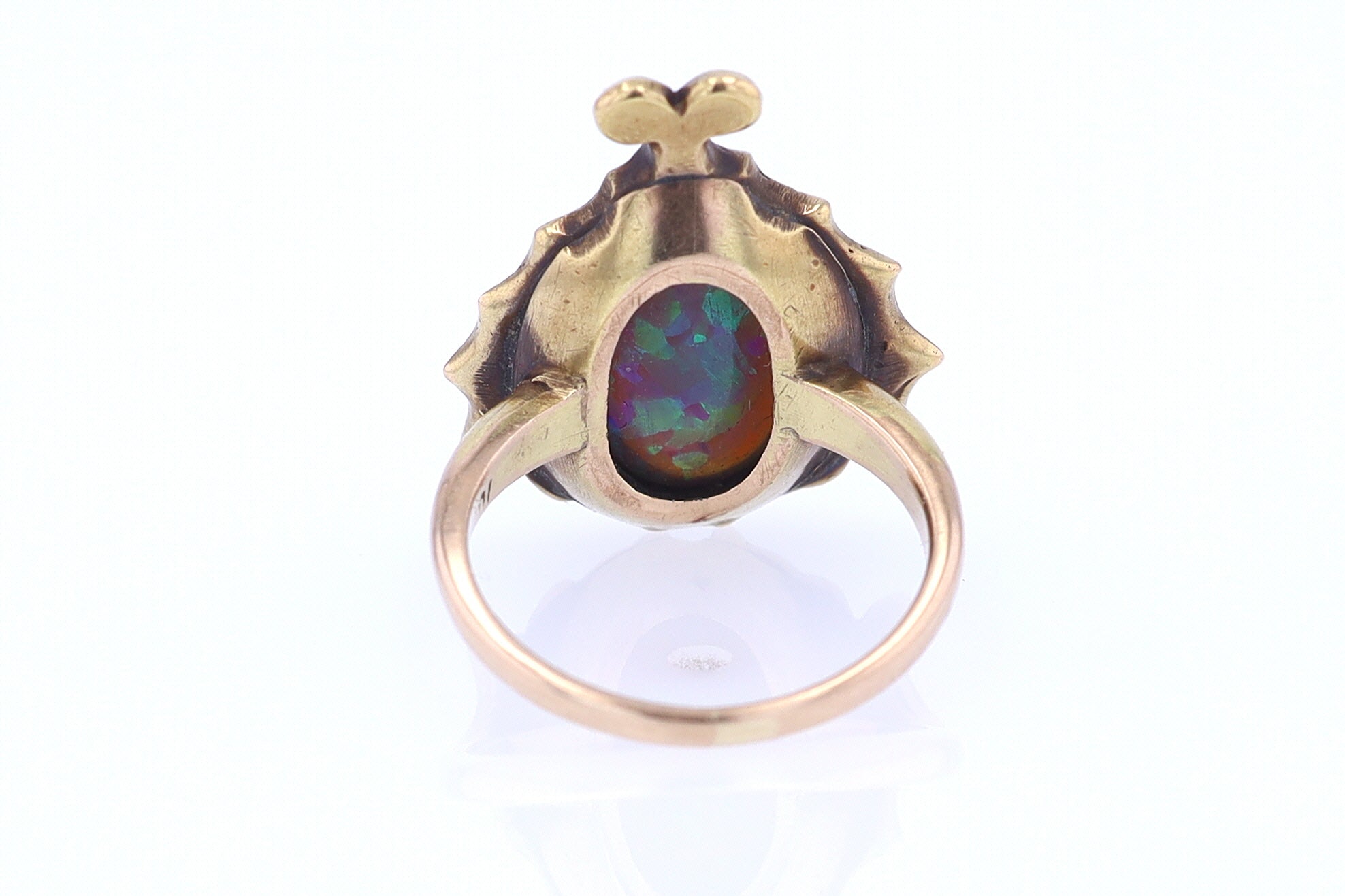 Art Nouveau Era 18kt. Gold & Harlequin Black Opal Ring