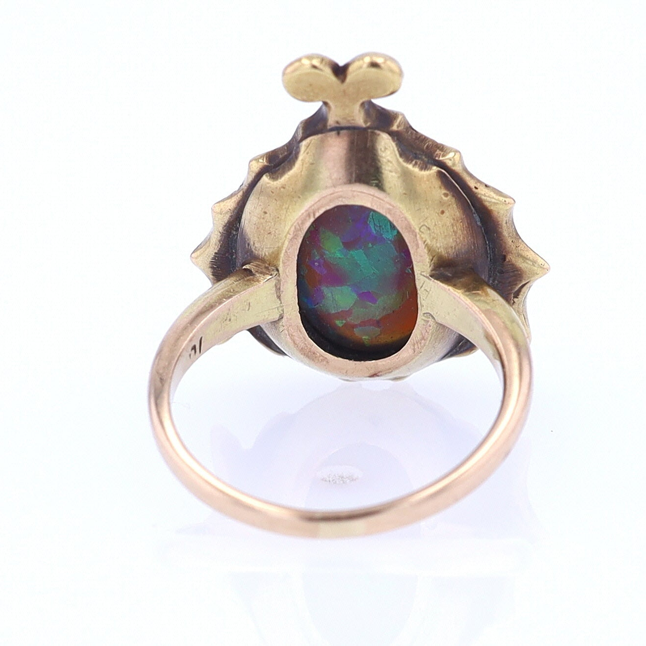 Art Nouveau Era 18kt. Gold & Harlequin Black Opal Ring