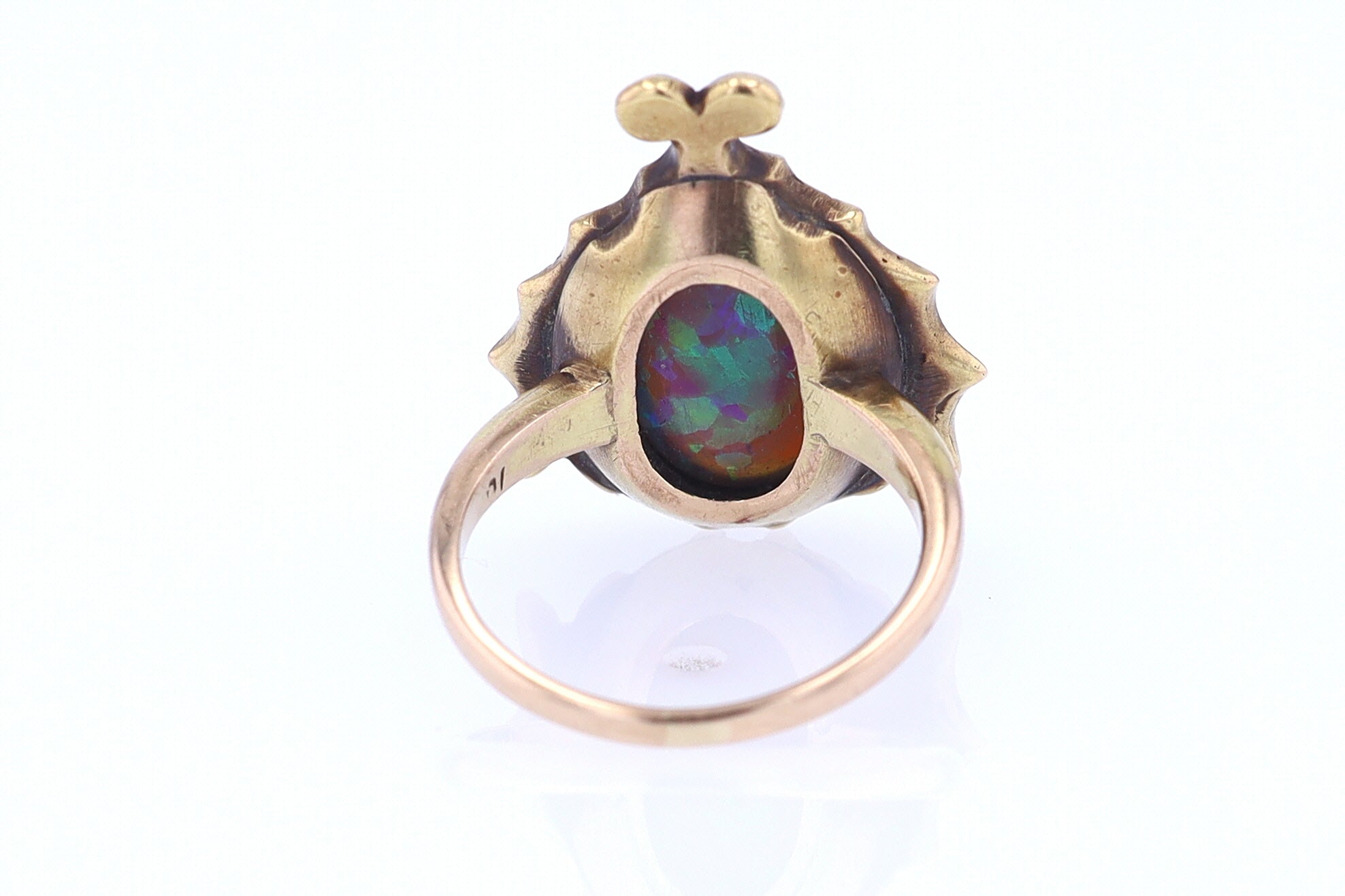 Art Nouveau Era 18kt. Gold & Harlequin Black Opal Ring