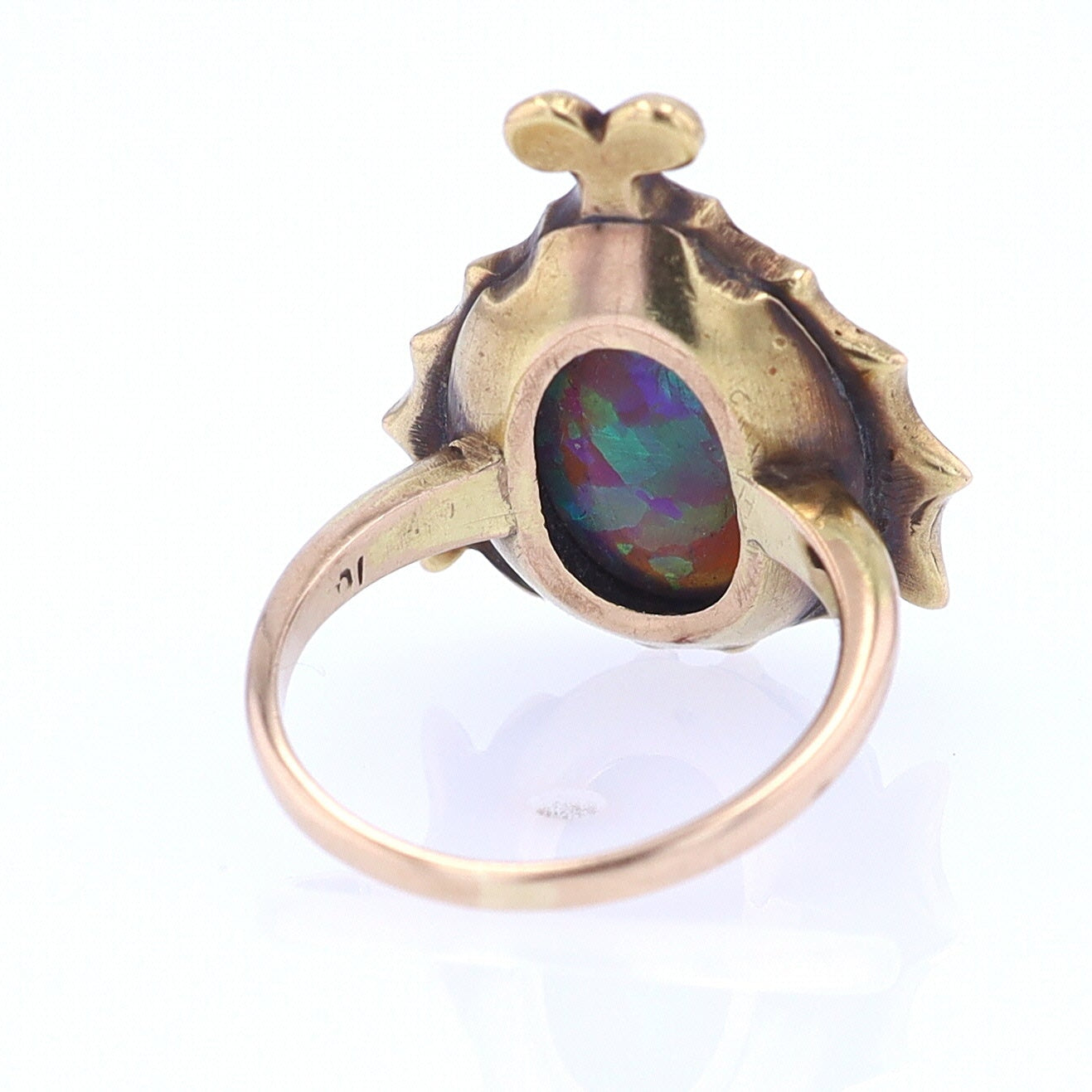 Art Nouveau Era 18kt. Gold & Harlequin Black Opal Ring