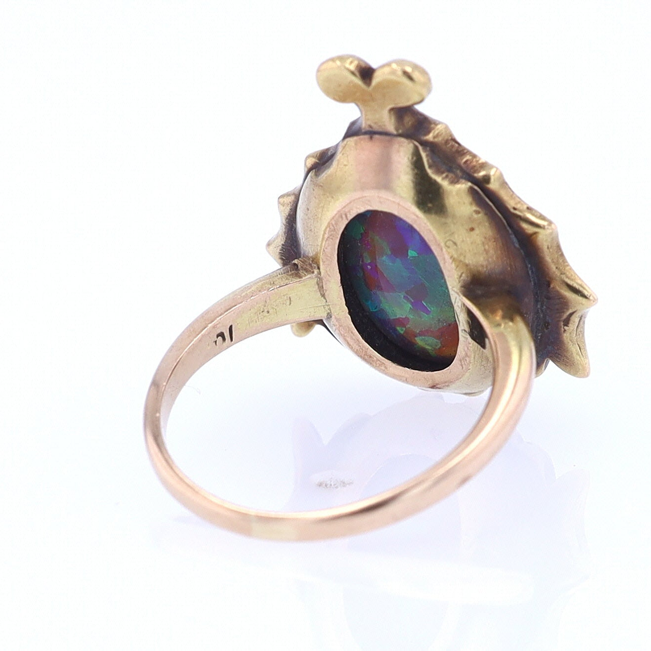 Art Nouveau Era 18kt. Gold & Harlequin Black Opal Ring
