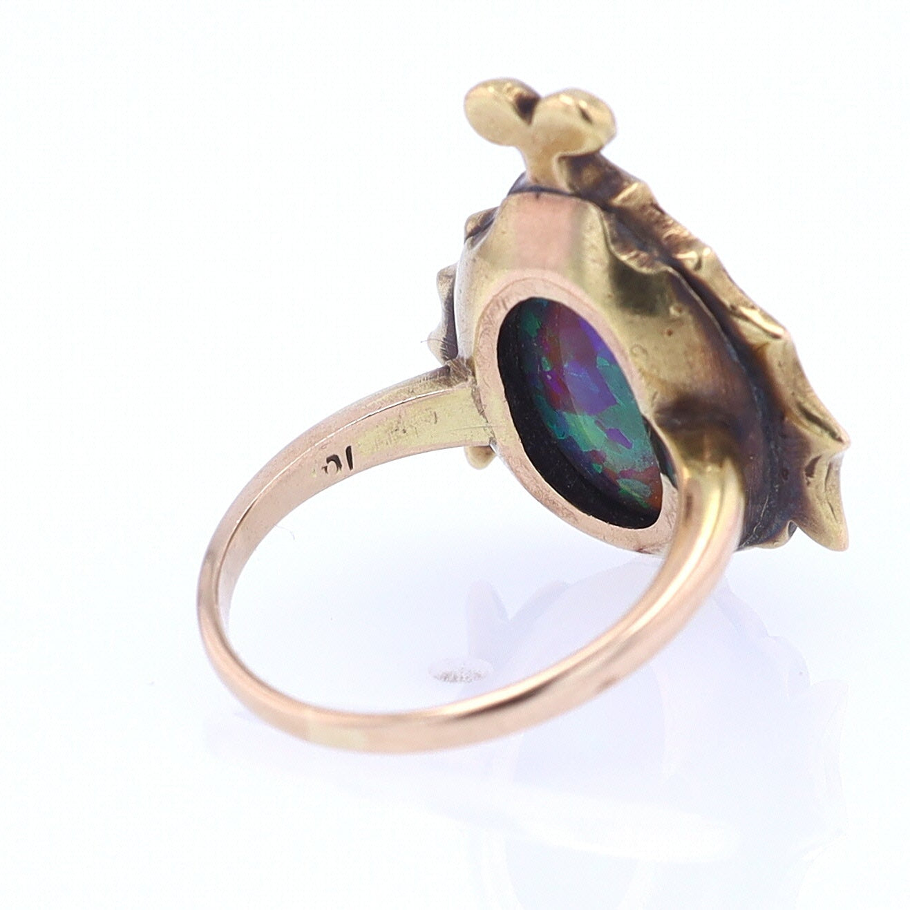 Art Nouveau Era 18kt. Gold & Harlequin Black Opal Ring