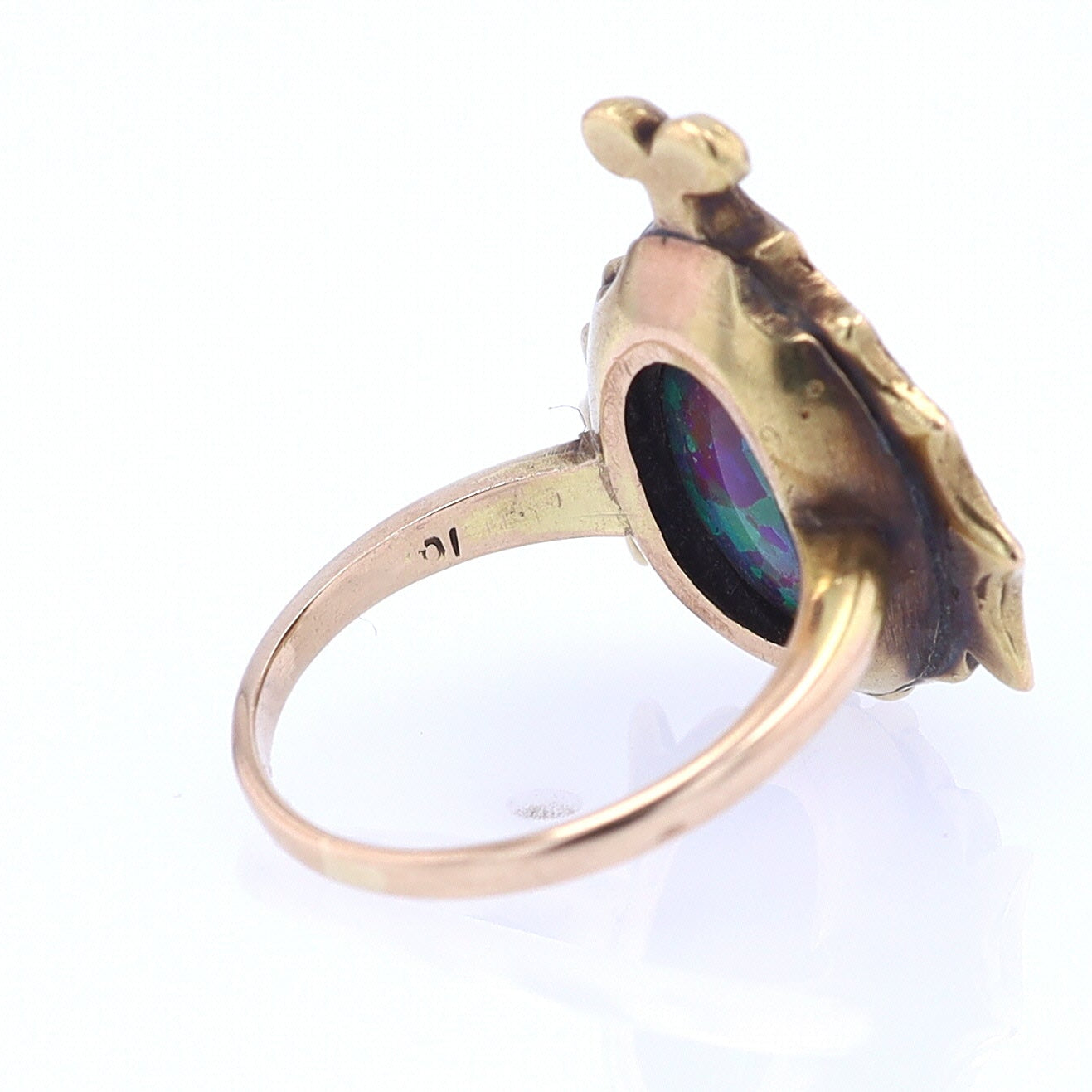 Art Nouveau Era 18kt. Gold & Harlequin Black Opal Ring