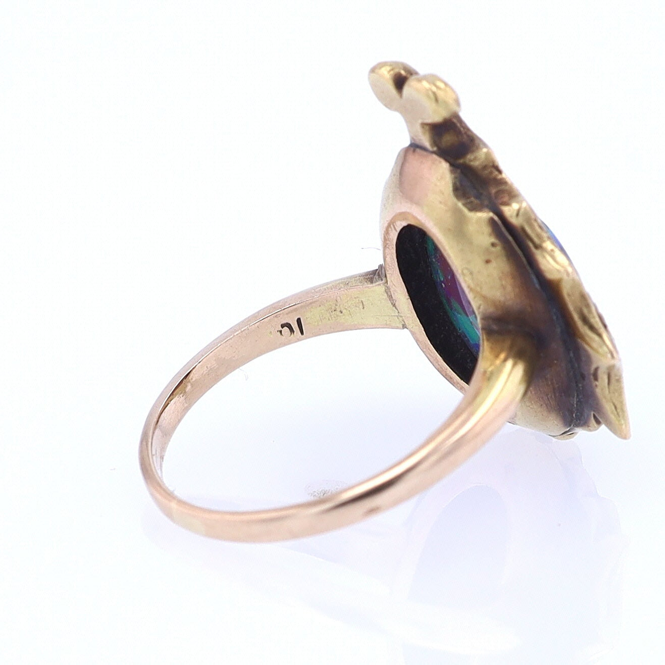 Art Nouveau Era 18kt. Gold & Harlequin Black Opal Ring